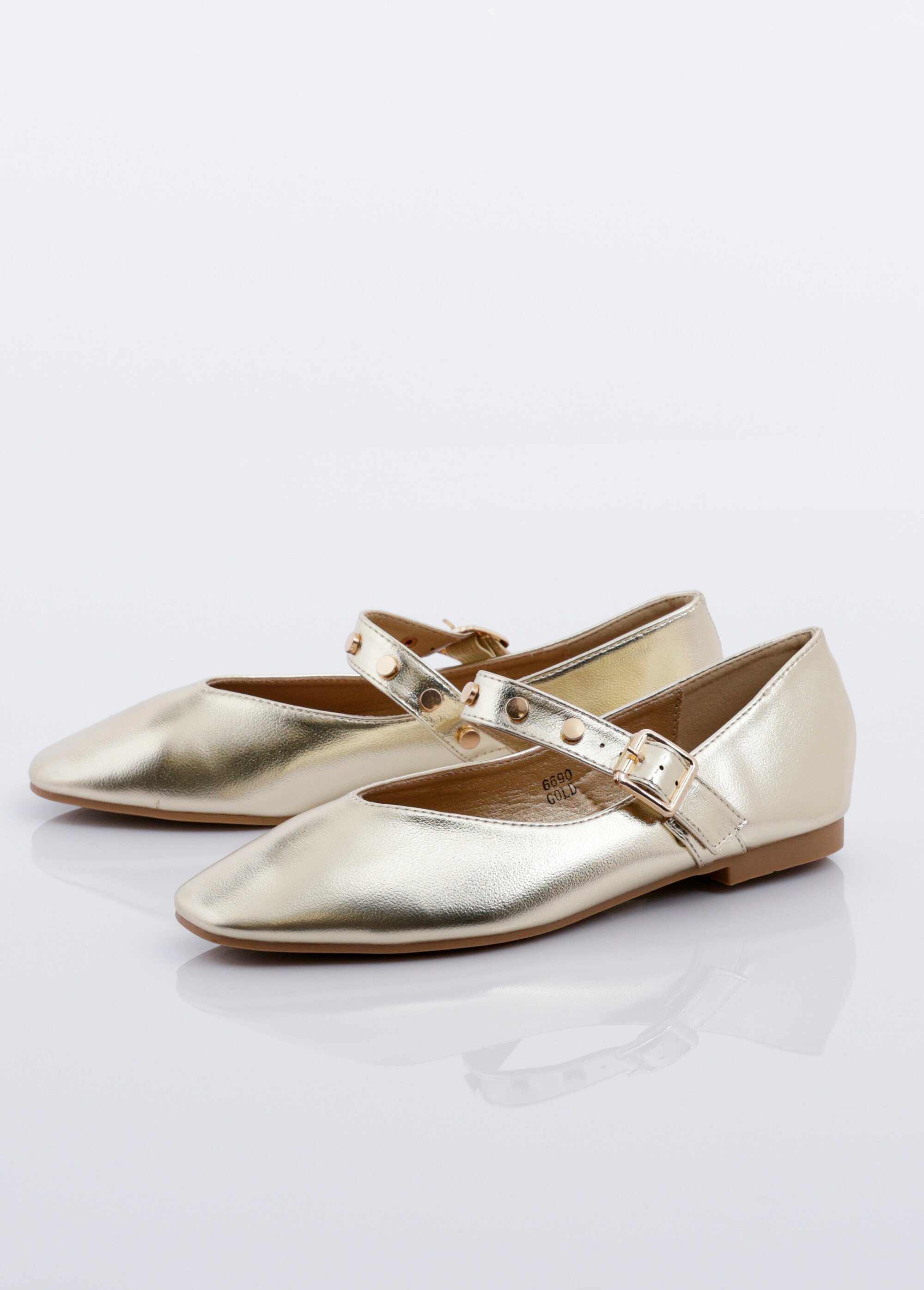 Ballerines métallisées bride clous métal Femme Doré MAR6690 DE1