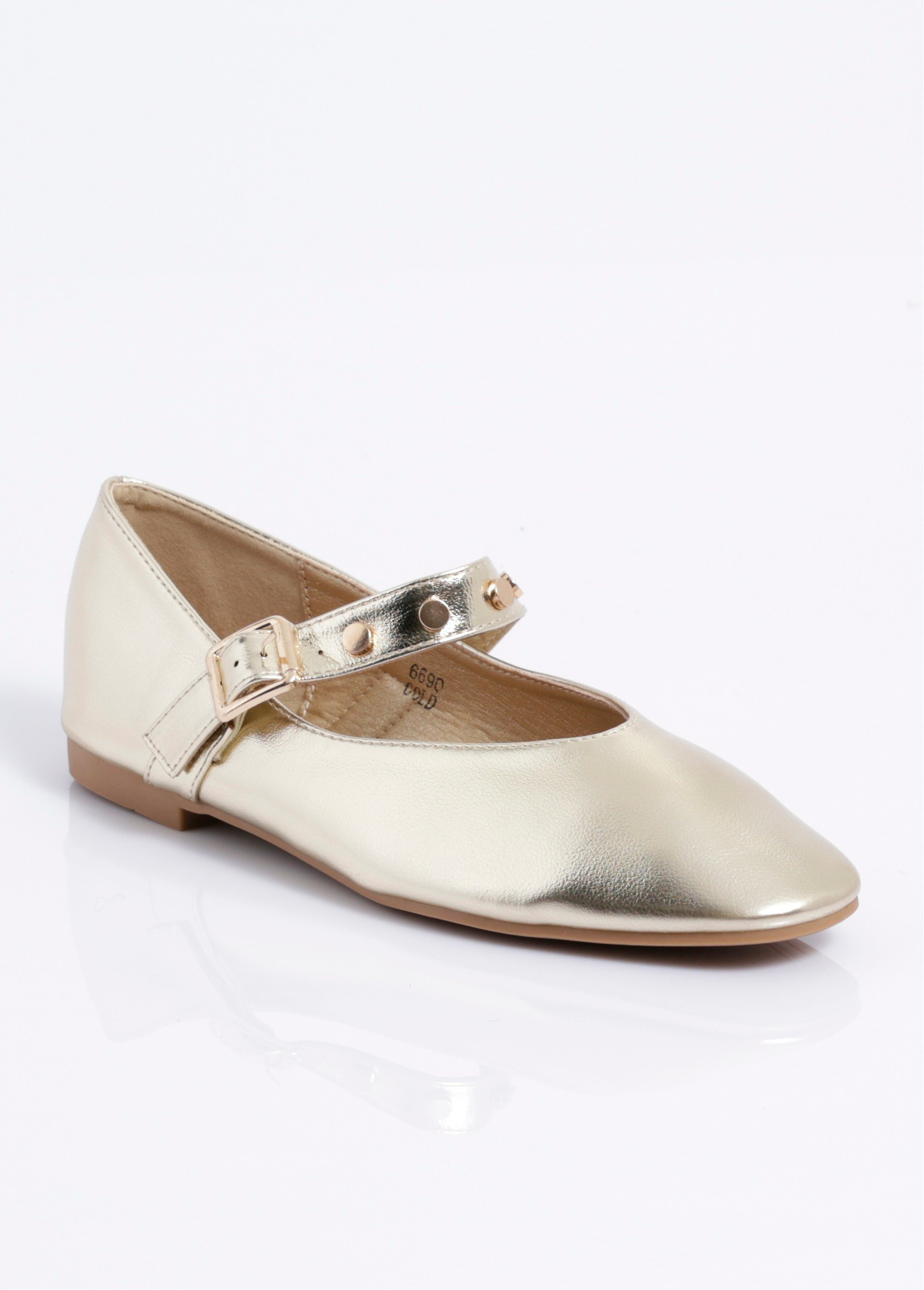 Ballerines métallisées bride clous métal Femme Doré MAR6690 FA1
