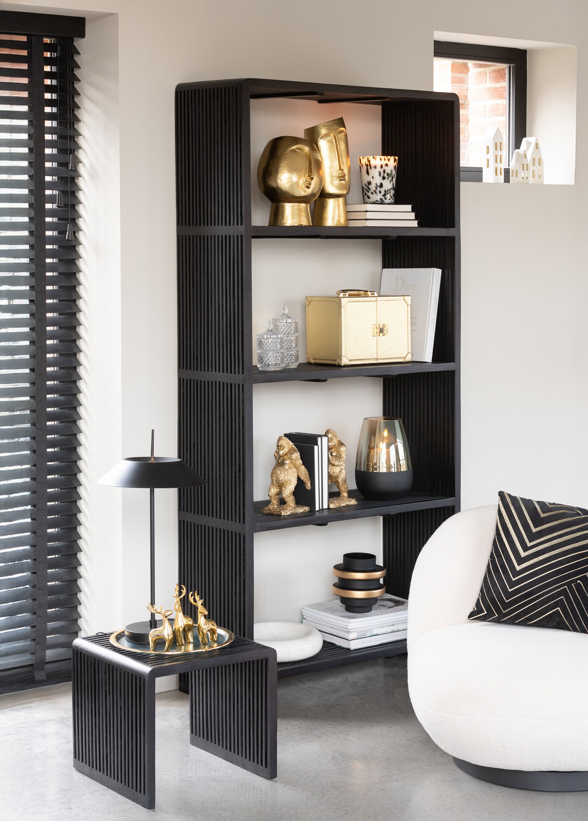 Bibliothèque teck foncé, design ajouré NOIR JP-40792 SI1