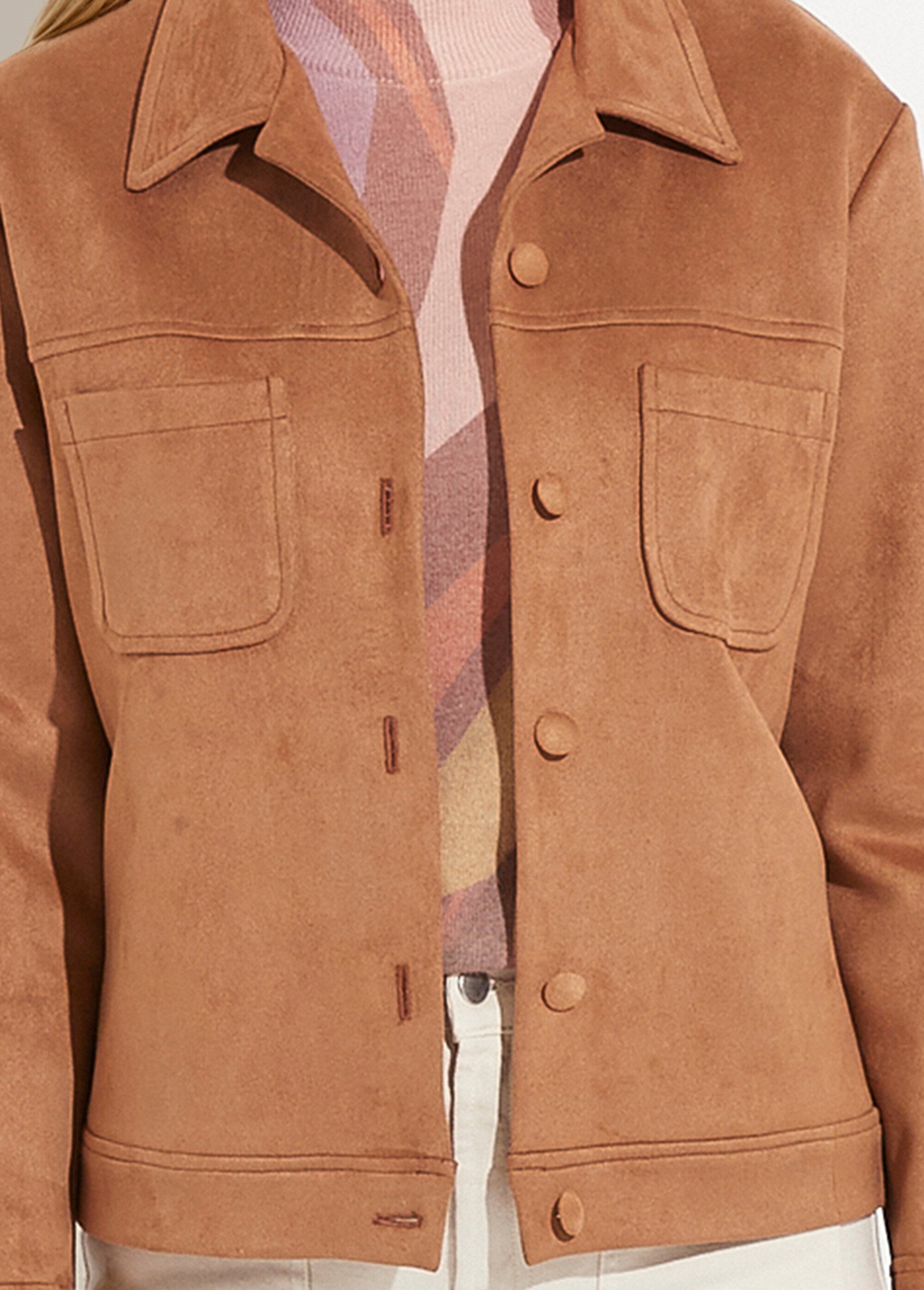 Blouson boutonné tissu suédé col cranté