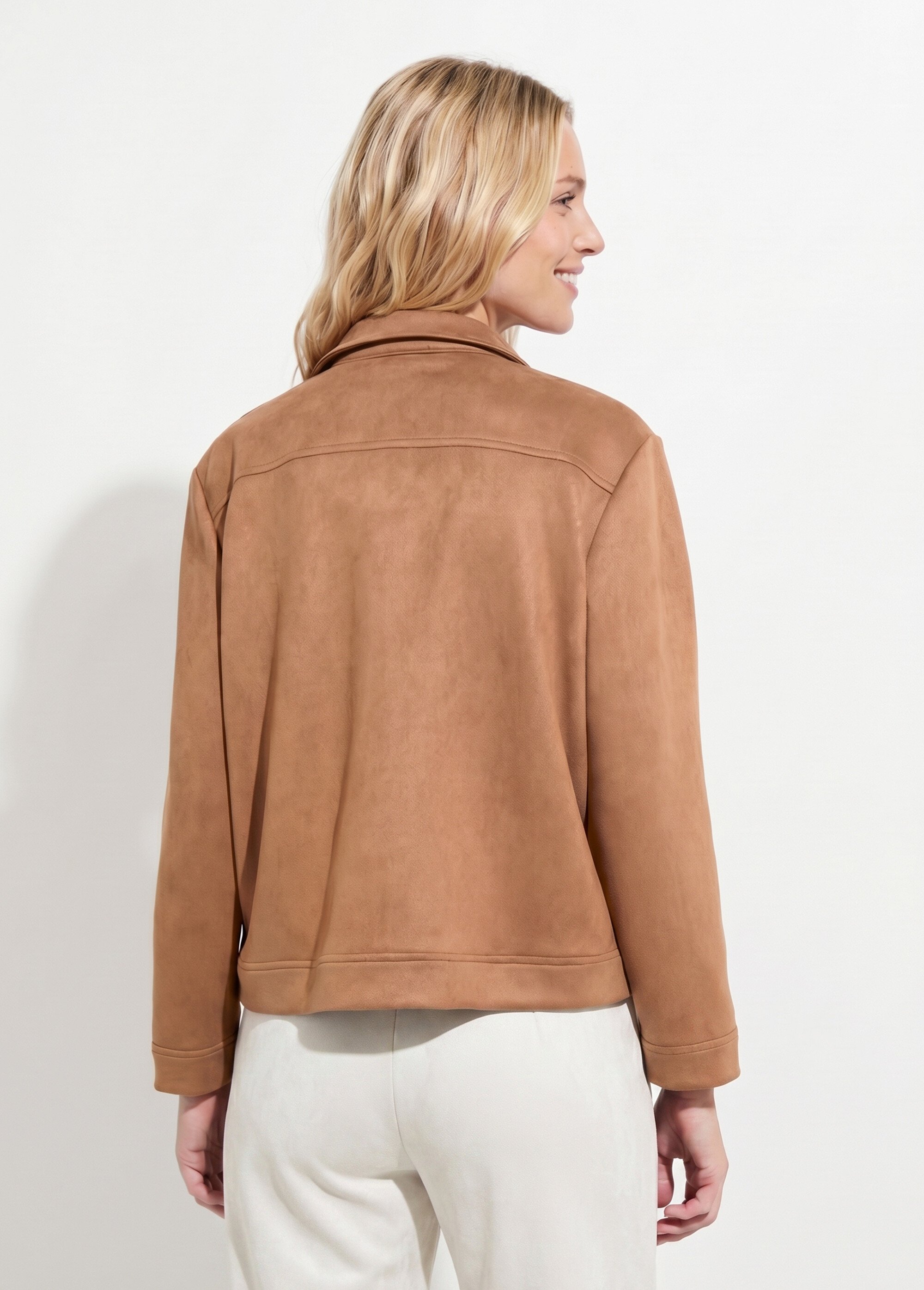 Blouson boutonné tissu suédé col cranté