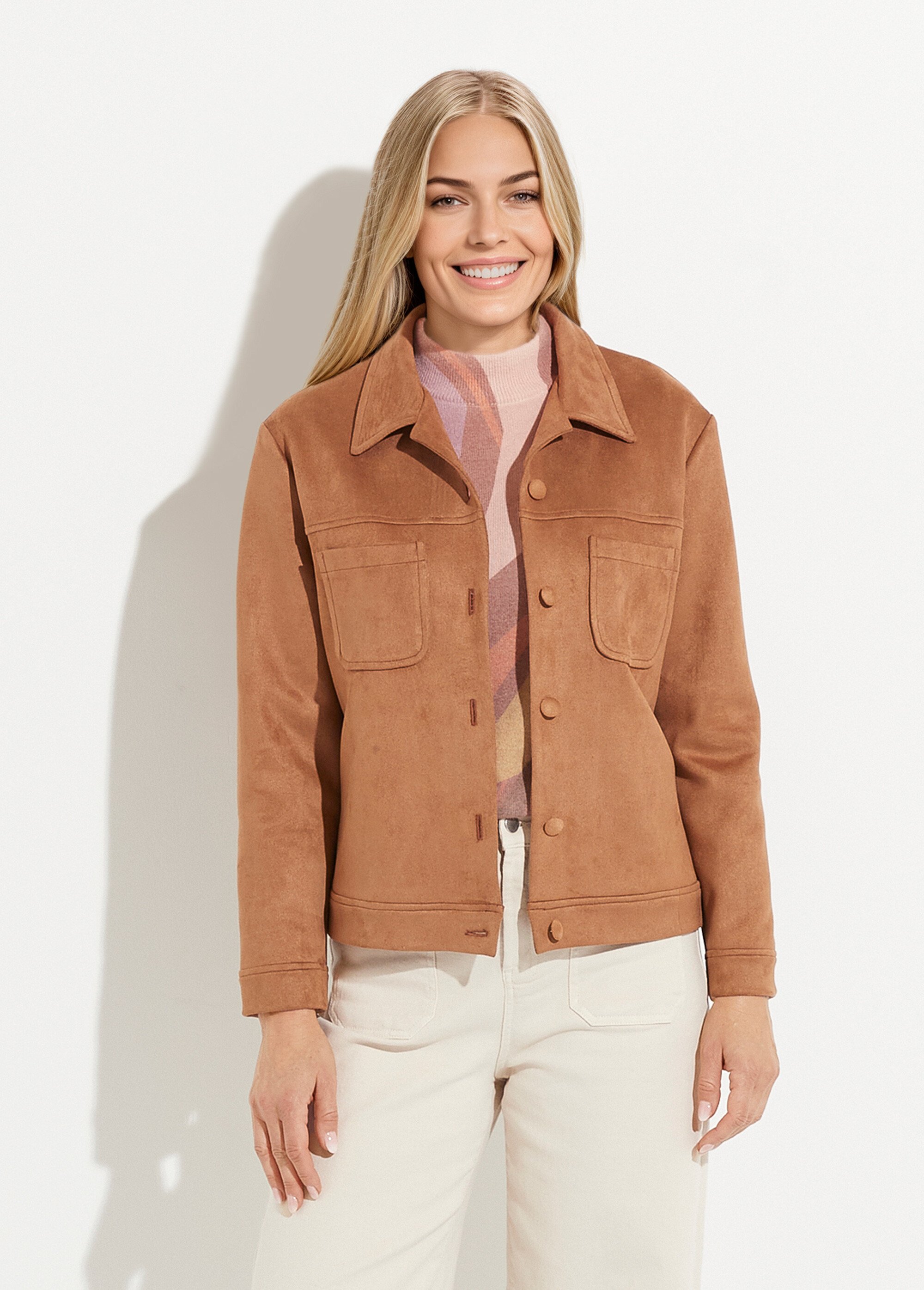 Blouson boutonné tissu suédé col cranté Femme Marron TANARIS FA1