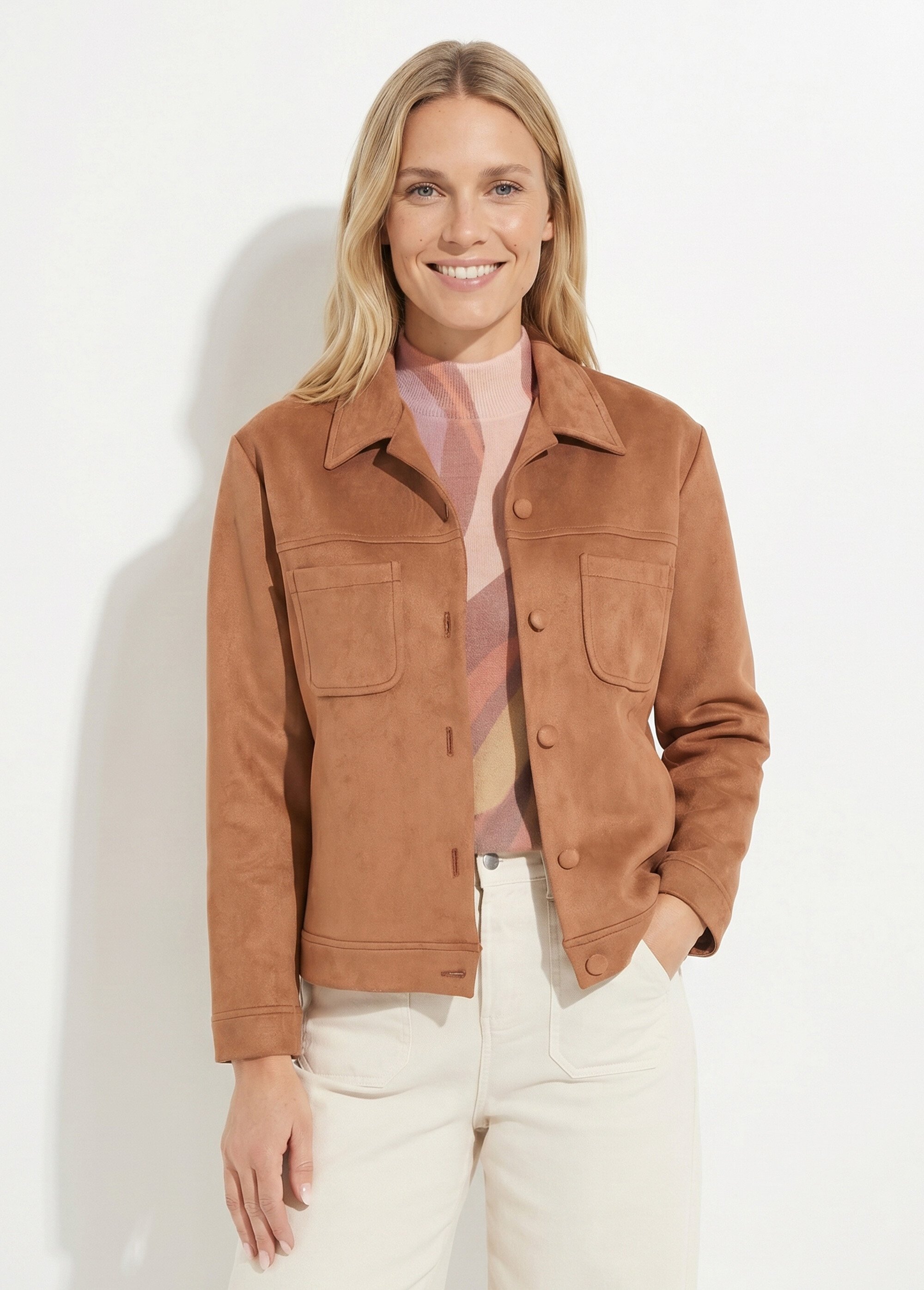 Blouson boutonné tissu suédé col cranté Femme Marron TANARIS FA1