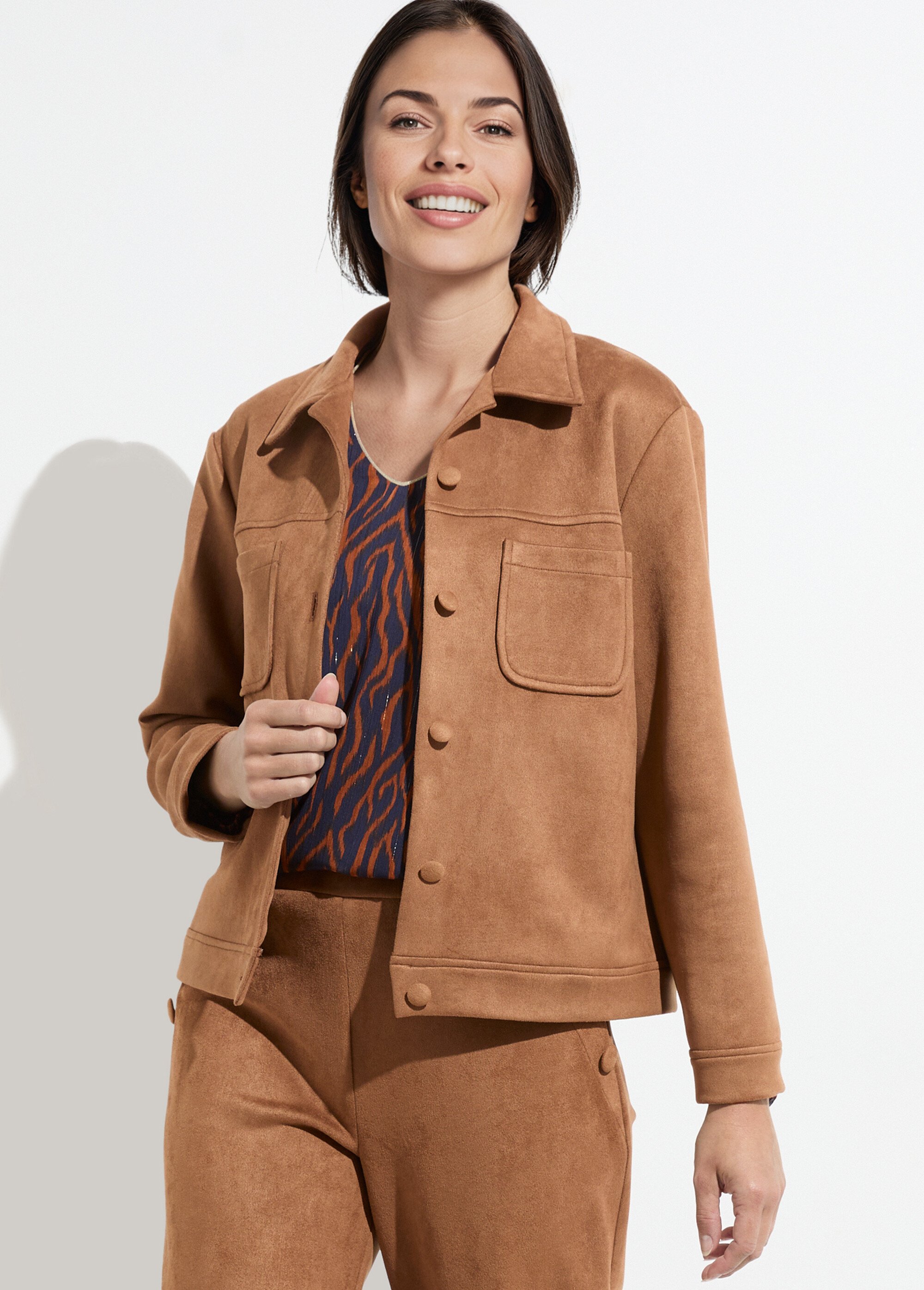 Blouson boutonné tissu suédé col cranté Femme Marron TANARIS MV1