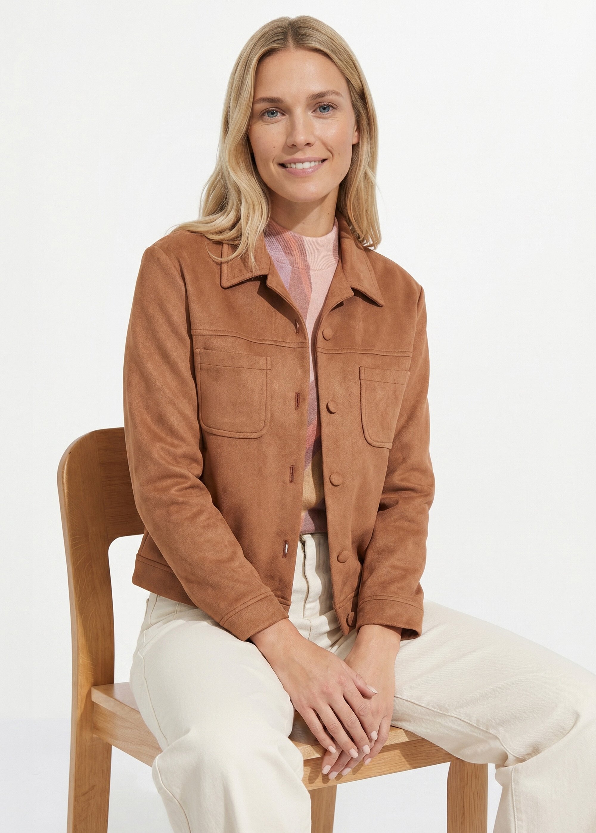 Blouson boutonné tissu suédé col cranté