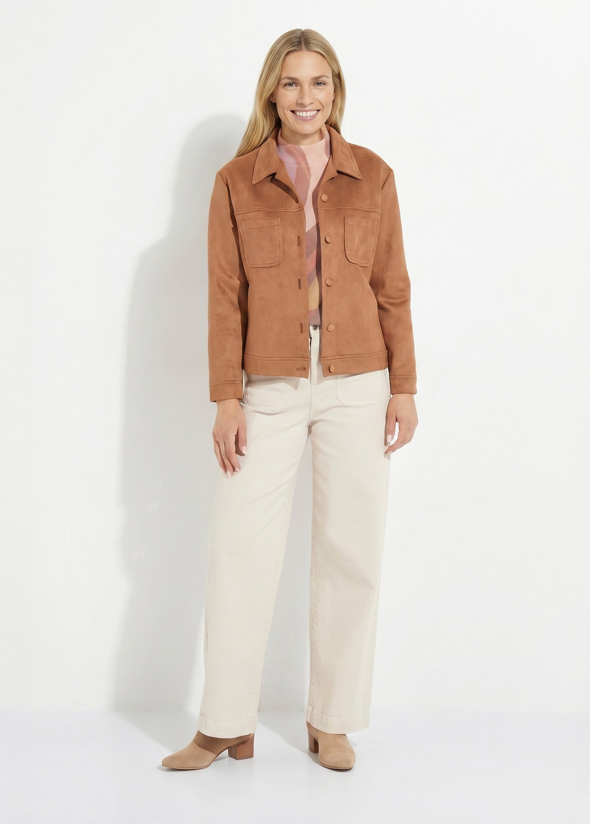 Blouson boutonné tissu suédé col cranté Femme Marron TANARIS SI1