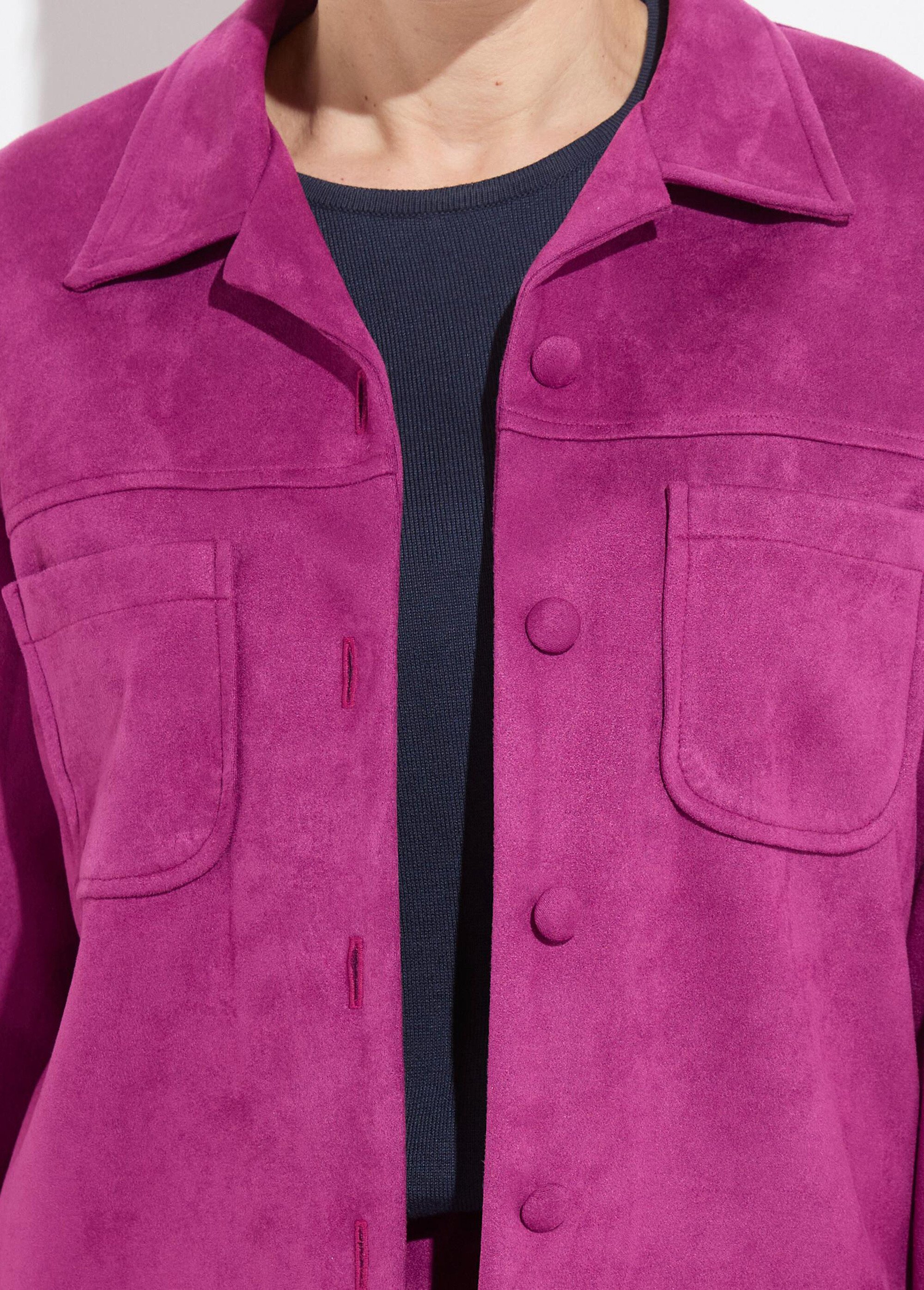 Blouson boutonné tissu suédé col cranté