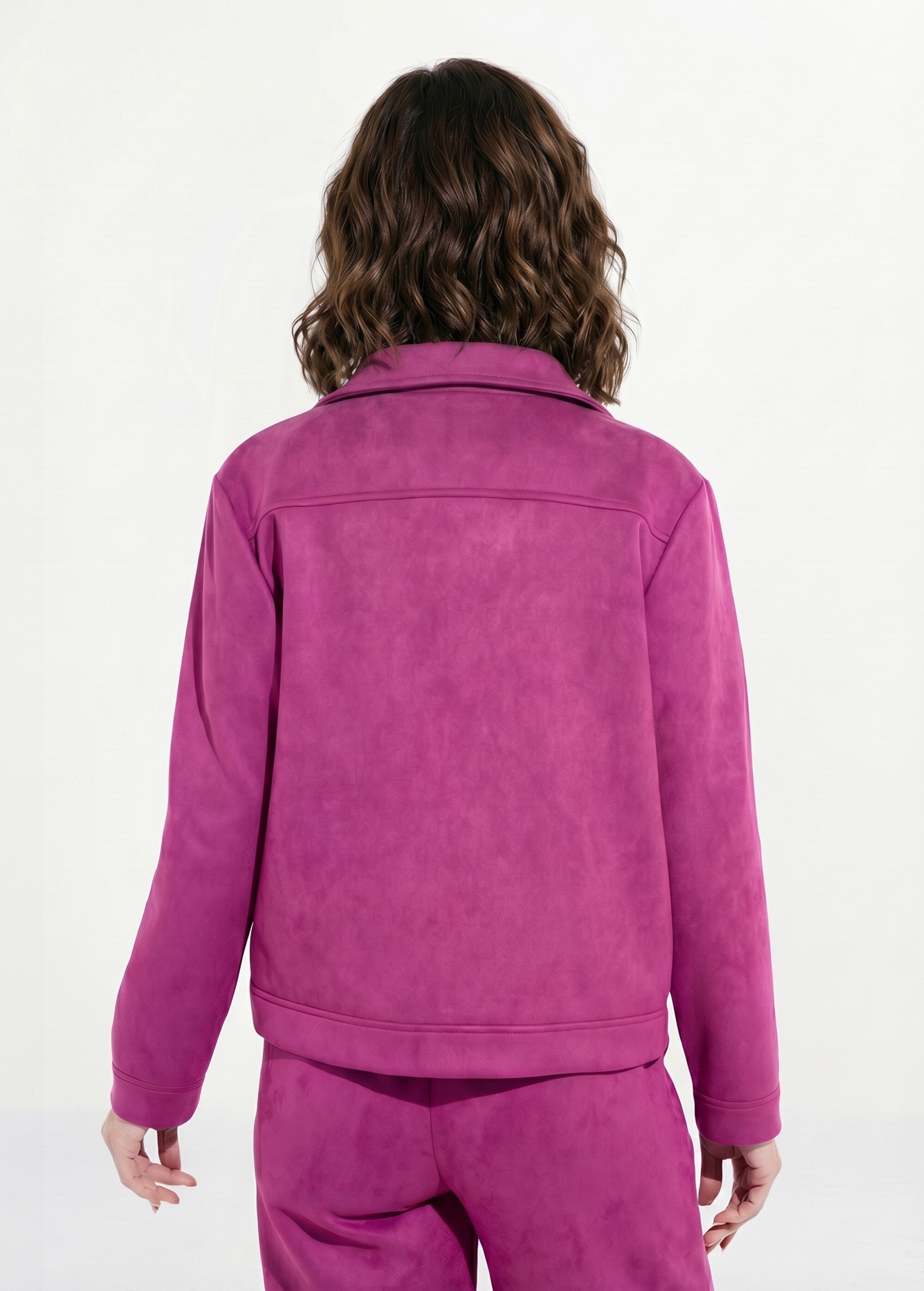 Blouson boutonné tissu suédé col cranté
