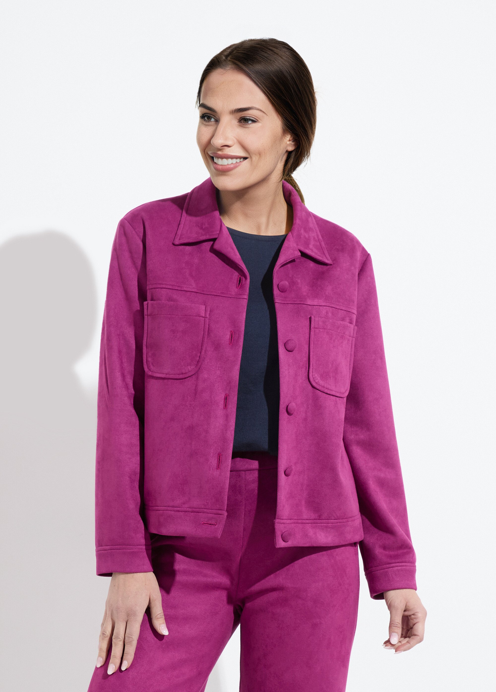 Blouson boutonné tissu suédé col cranté Femme Violet TANARIS FA1