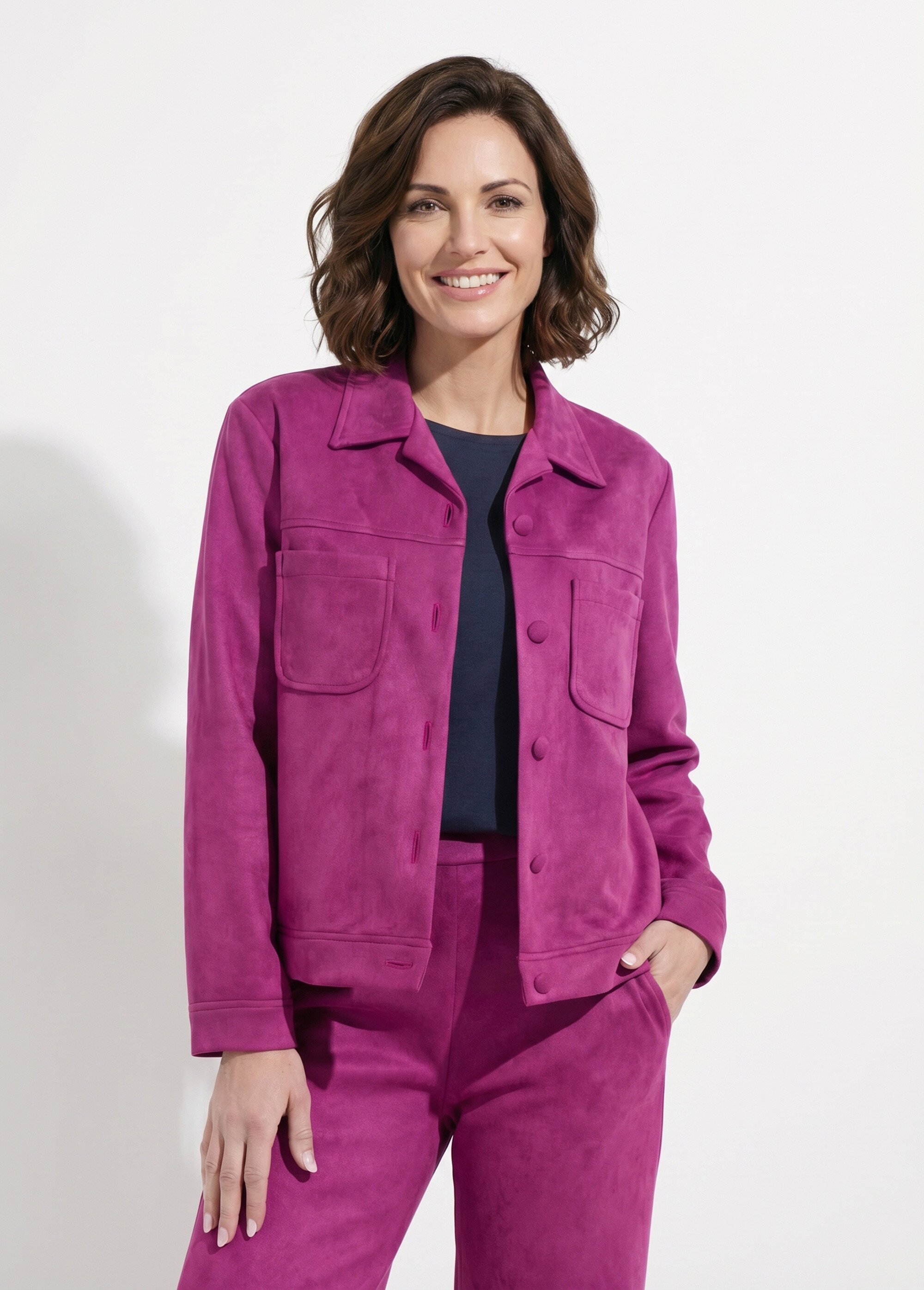 Blouson boutonné tissu suédé col cranté Femme Violet TANARIS FA1