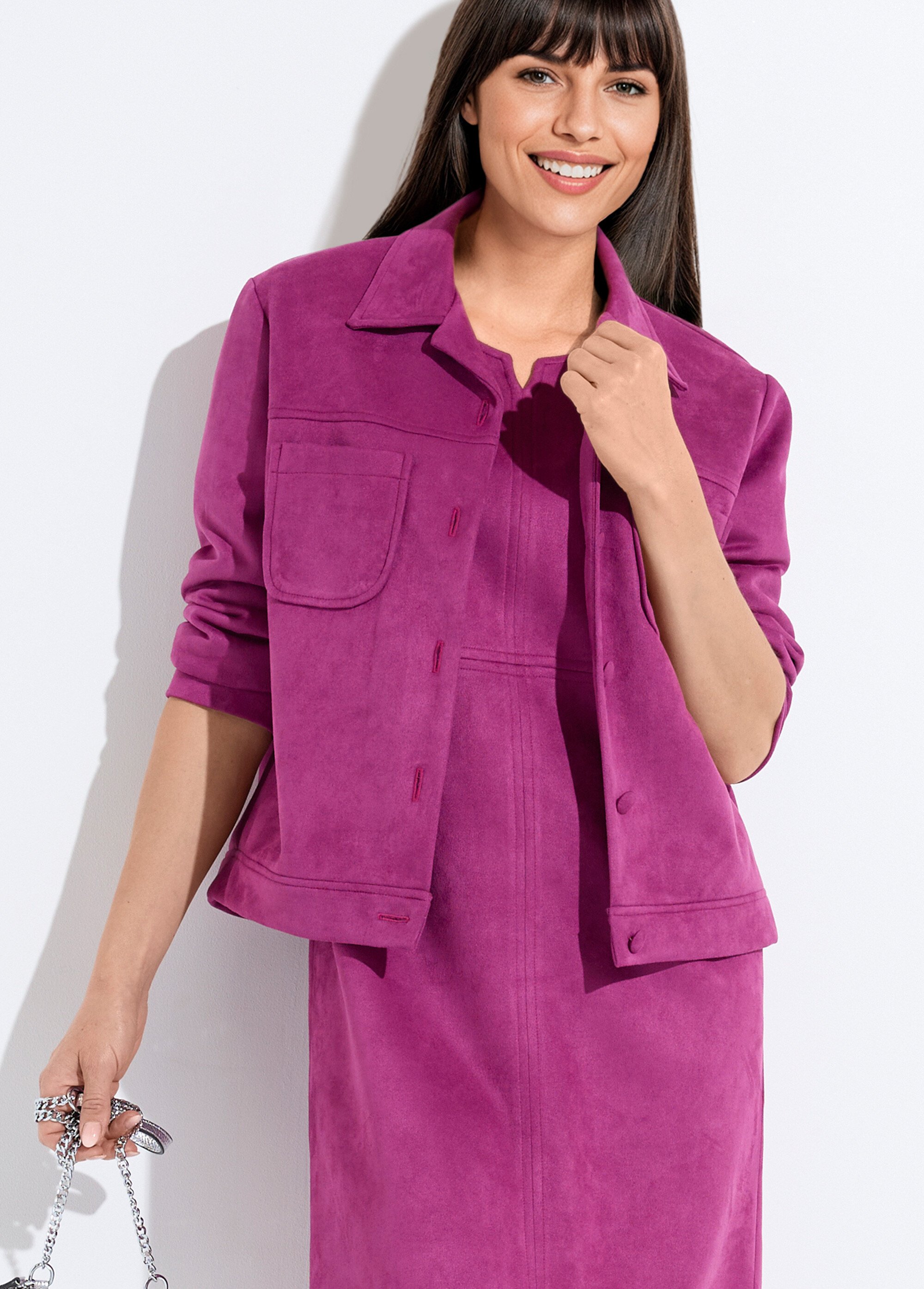 Blouson boutonné tissu suédé col cranté Femme Violet TANARIS MV1