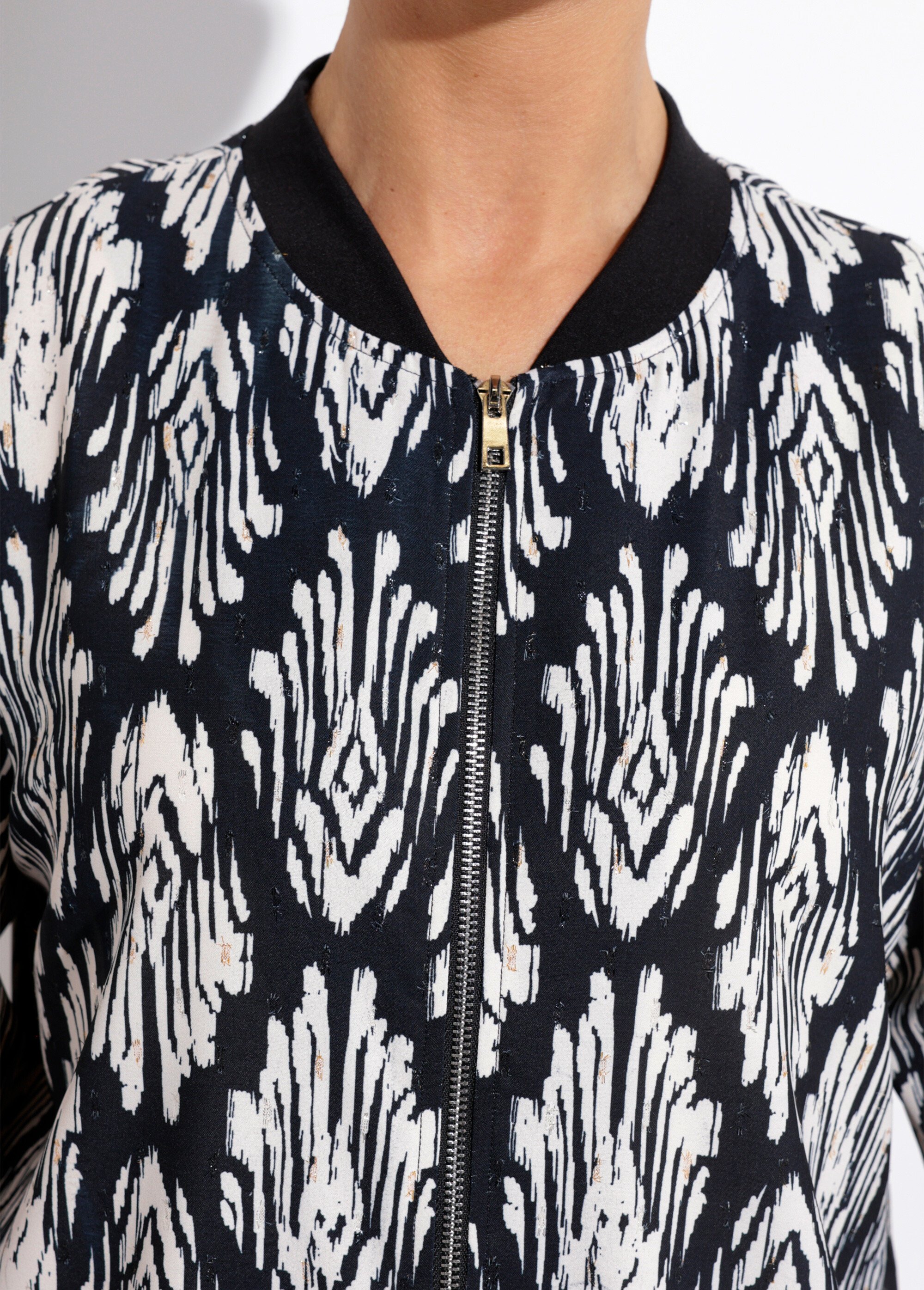 Blouson zippé col bomber imprimé graphique Femme Noir TONIX DE1