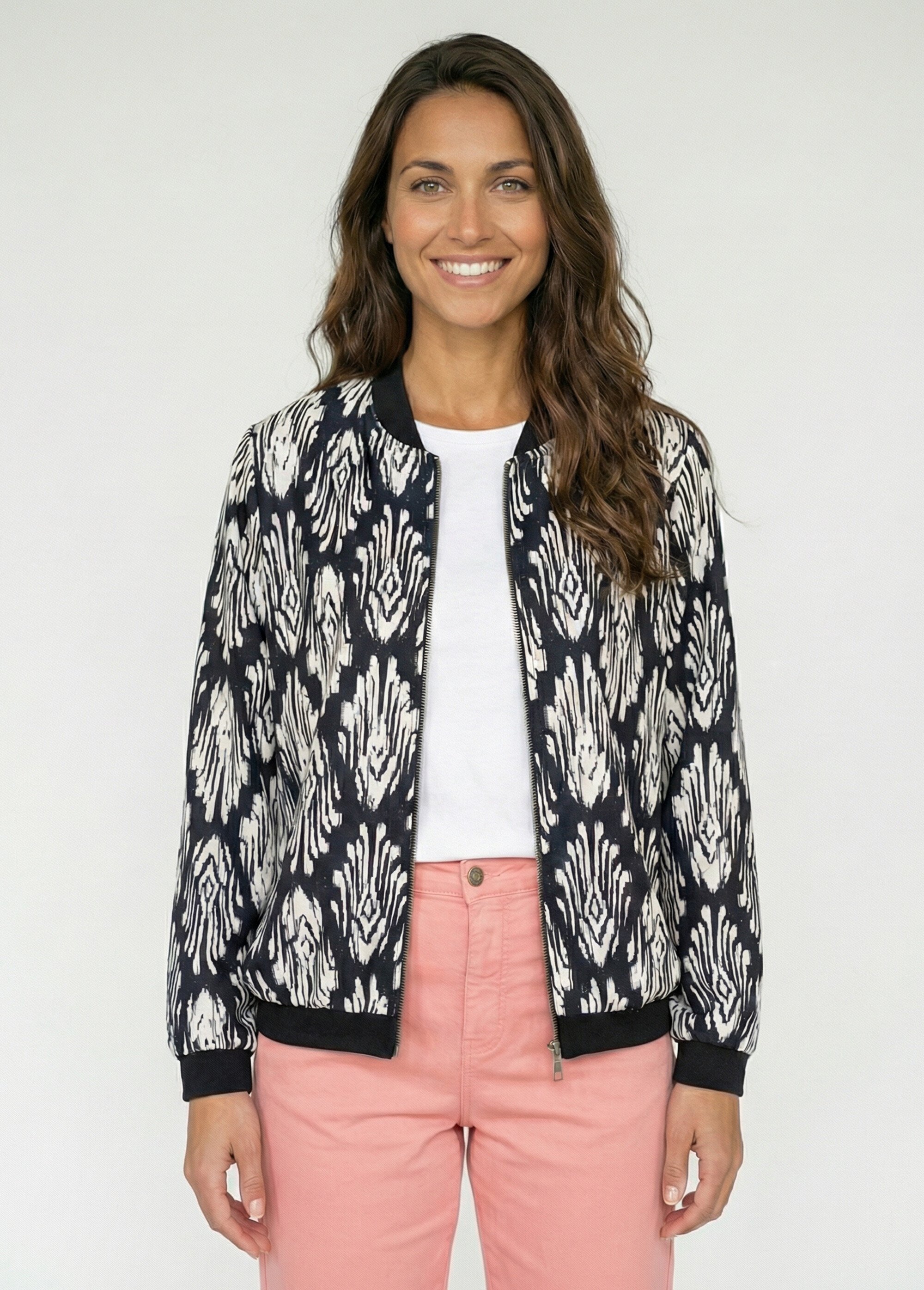 Blouson zippé col bomber imprimé graphique Femme Noir TONIX FA1