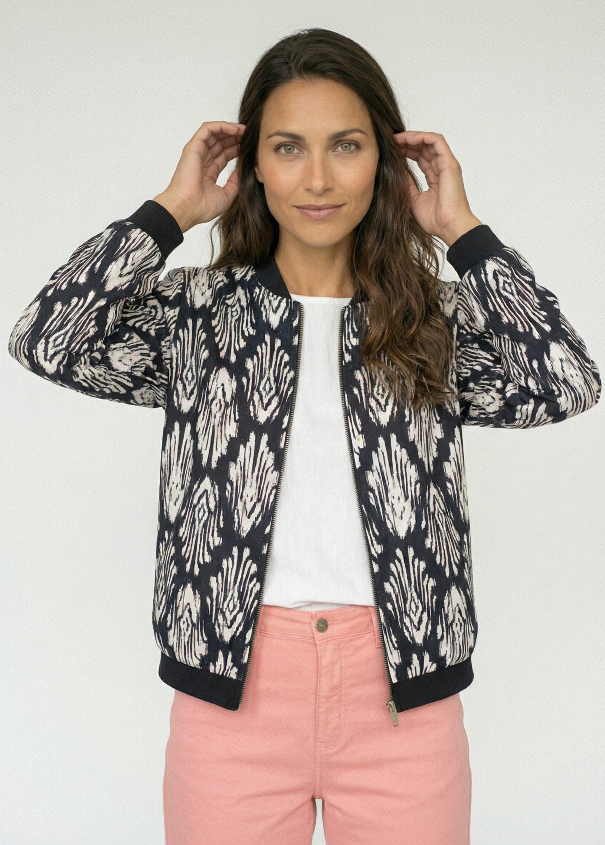 Blouson zippé col bomber imprimé graphique
