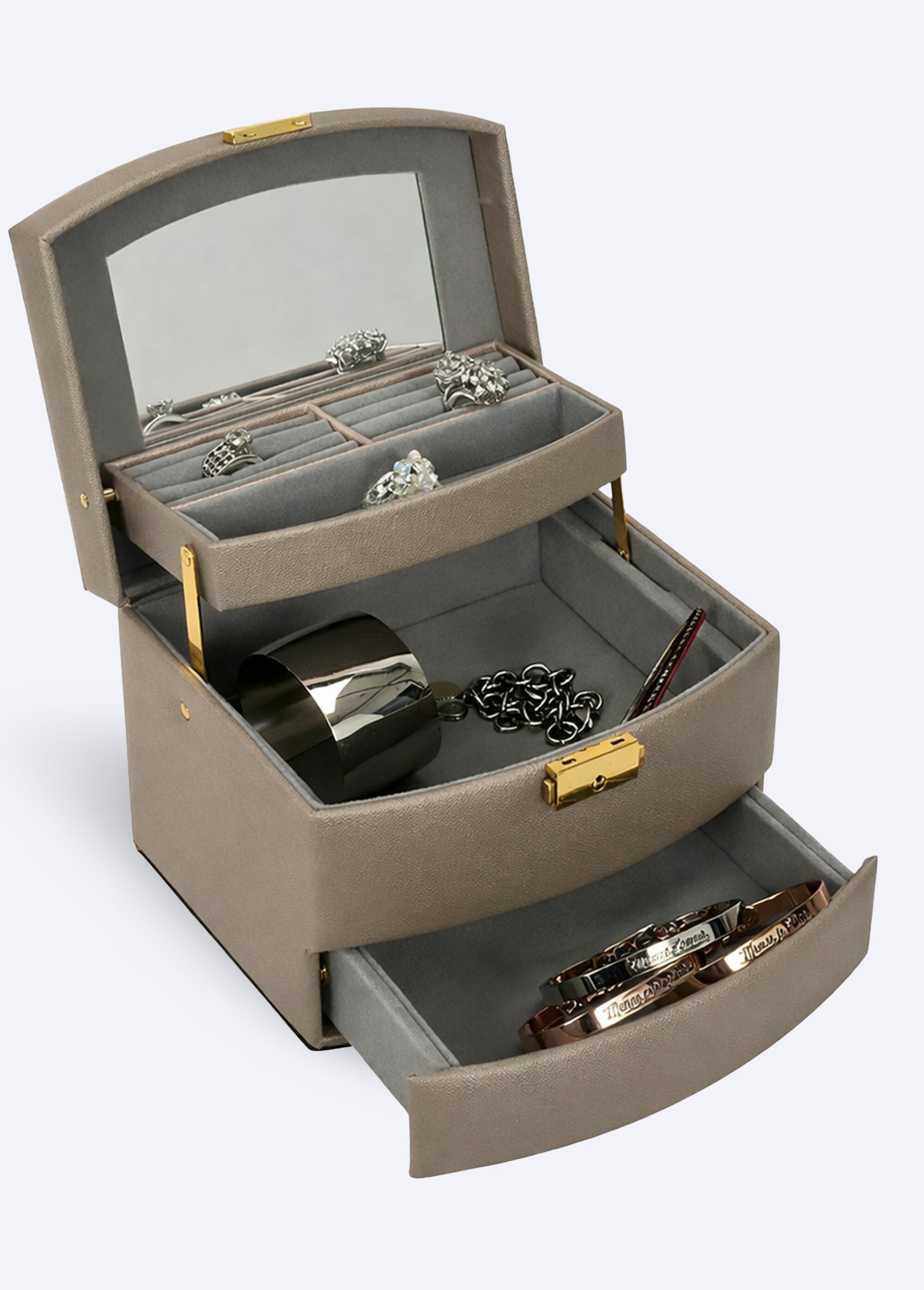 Boîte à bijoux simili cuir 3 niveaux