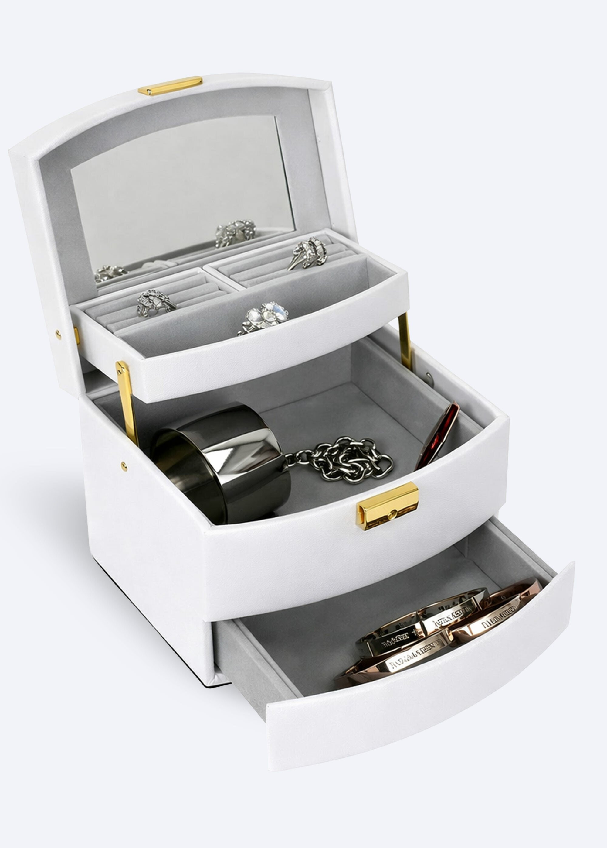 Boîte à bijoux simili cuir 3 niveaux