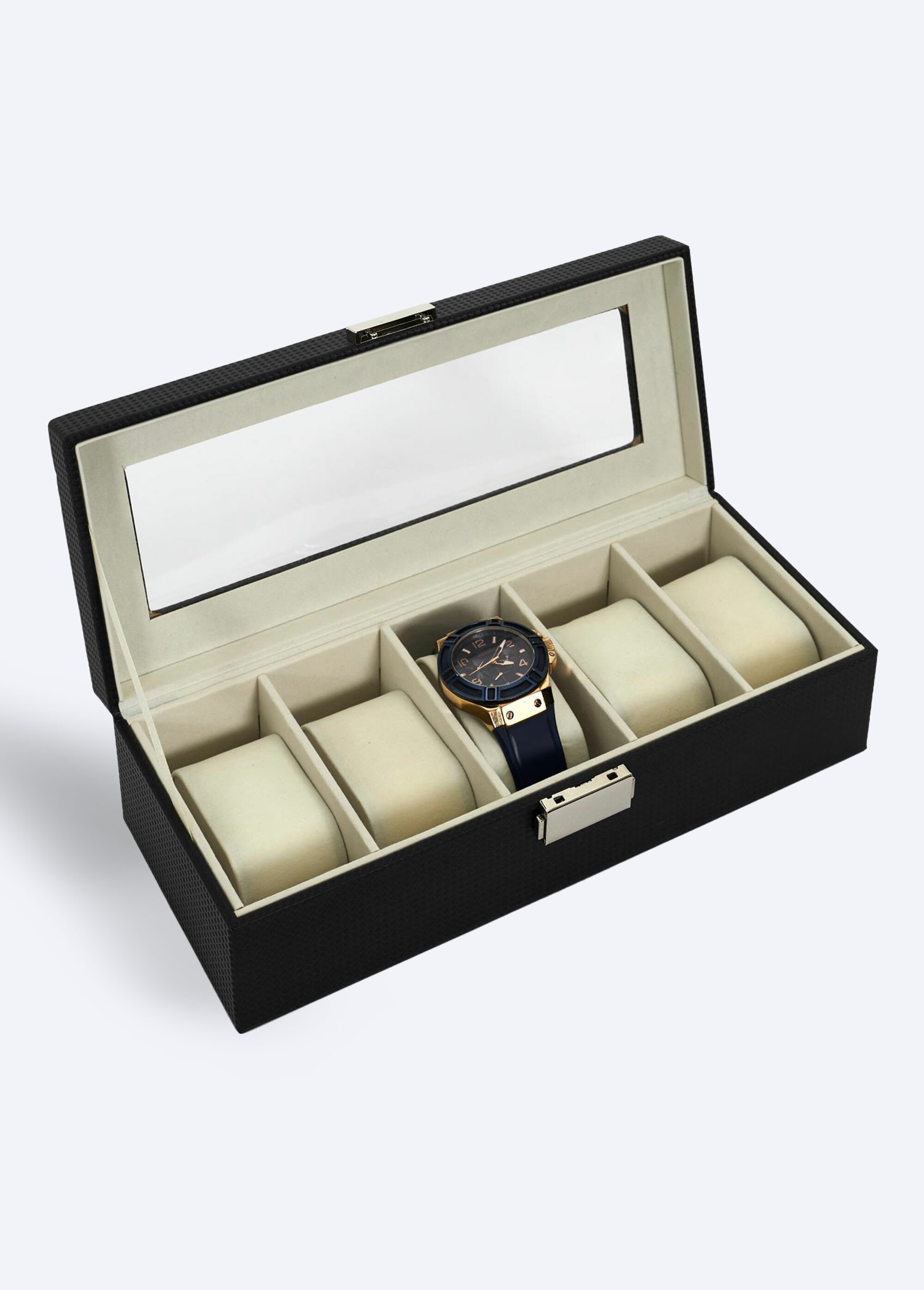 Boîte de rangement simili cuir 5 montres Noir CMP-HD2316 DE2