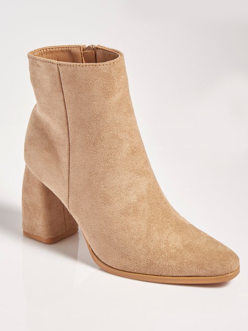 Boots pointues chic à talon, en suédine Femme Beige MAR6371A FA1