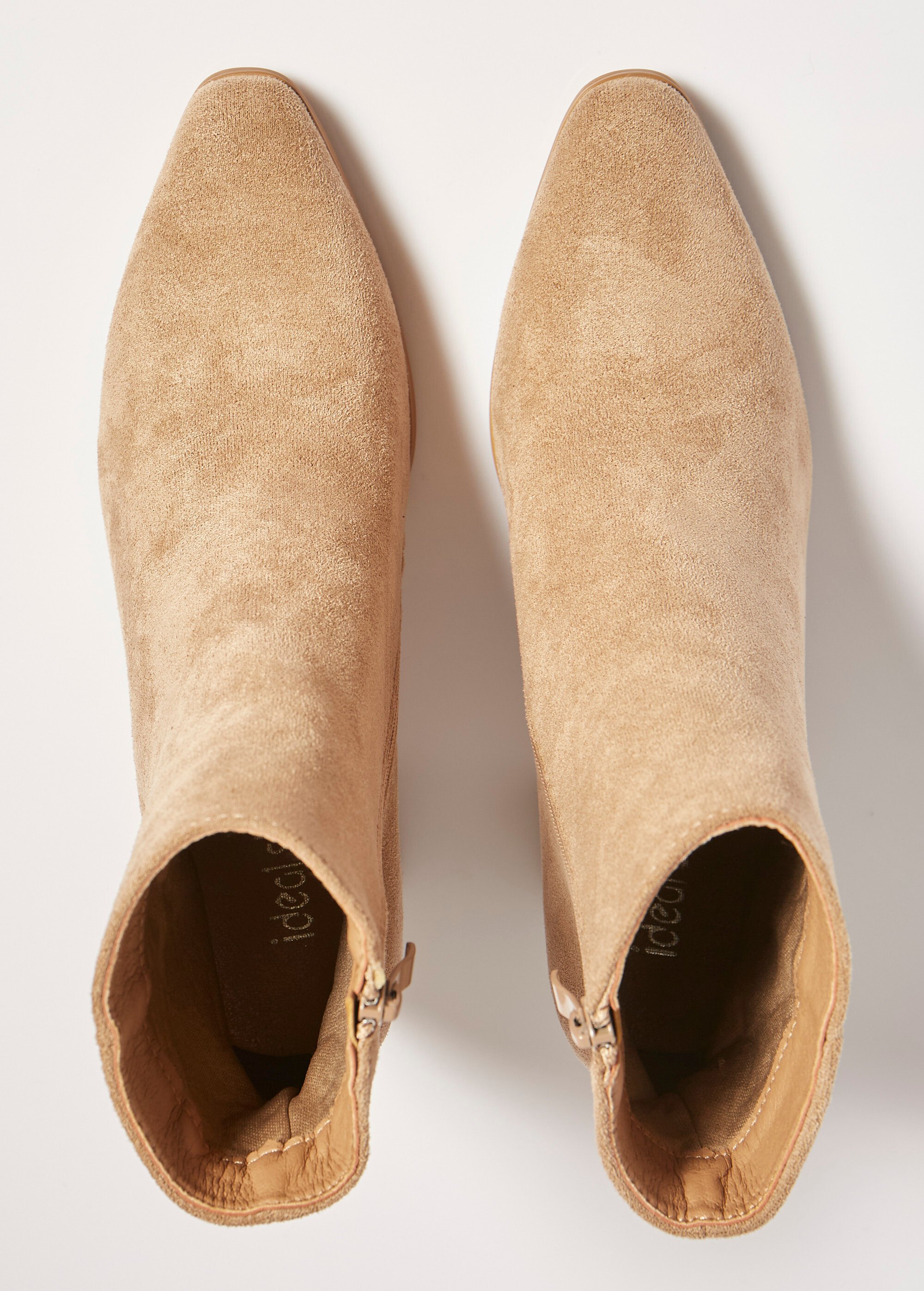 Boots pointues chic à talon, en suédine Femme Beige MAR6371A OV1