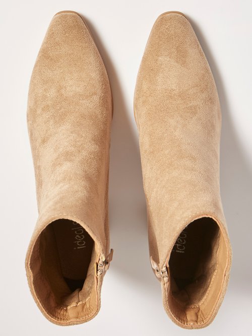 Boots pointues chic à talon, en suédine Femme Beige MAR6371A OV1