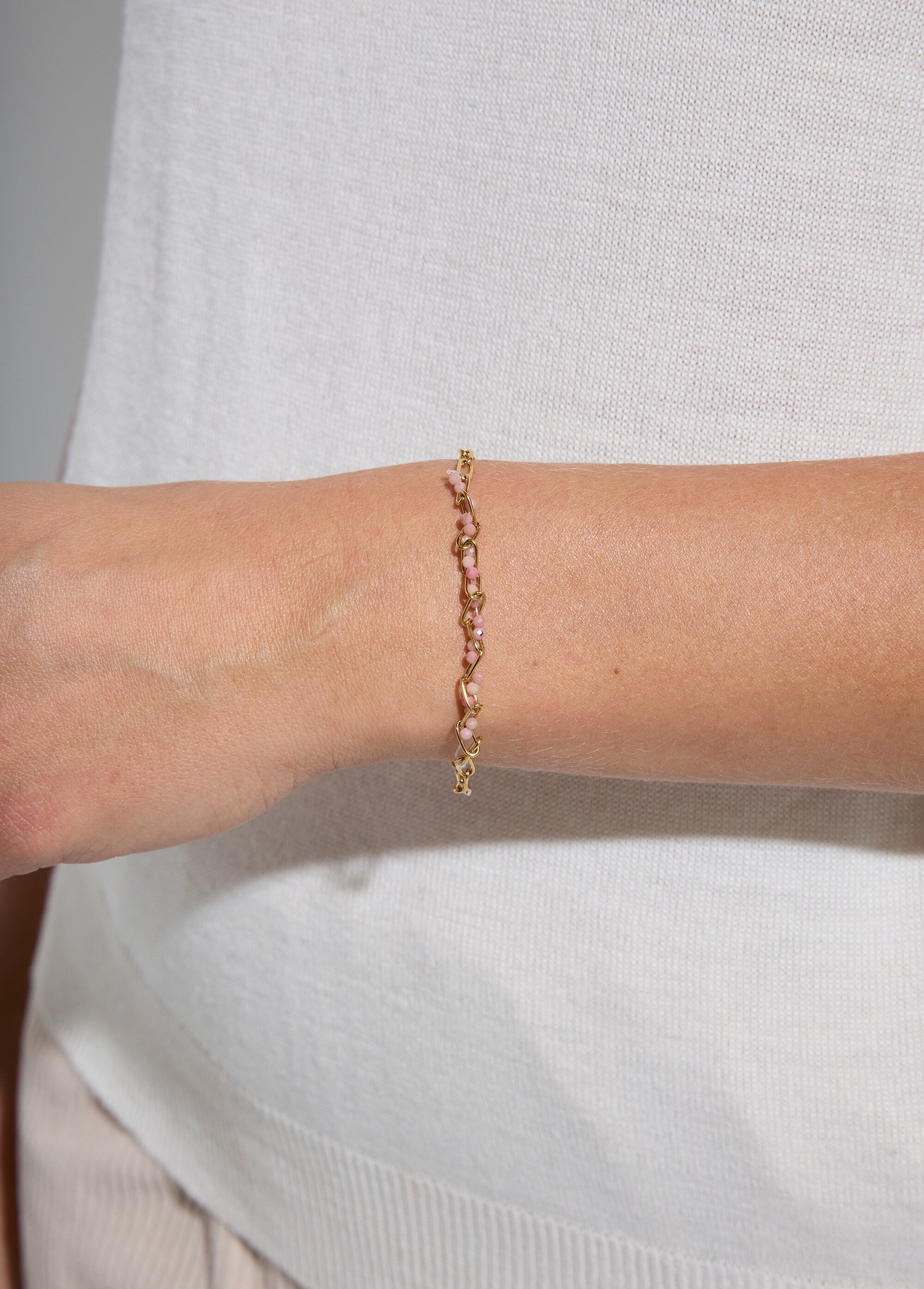 Bracelet chaîne acier inoxydable doré perlé