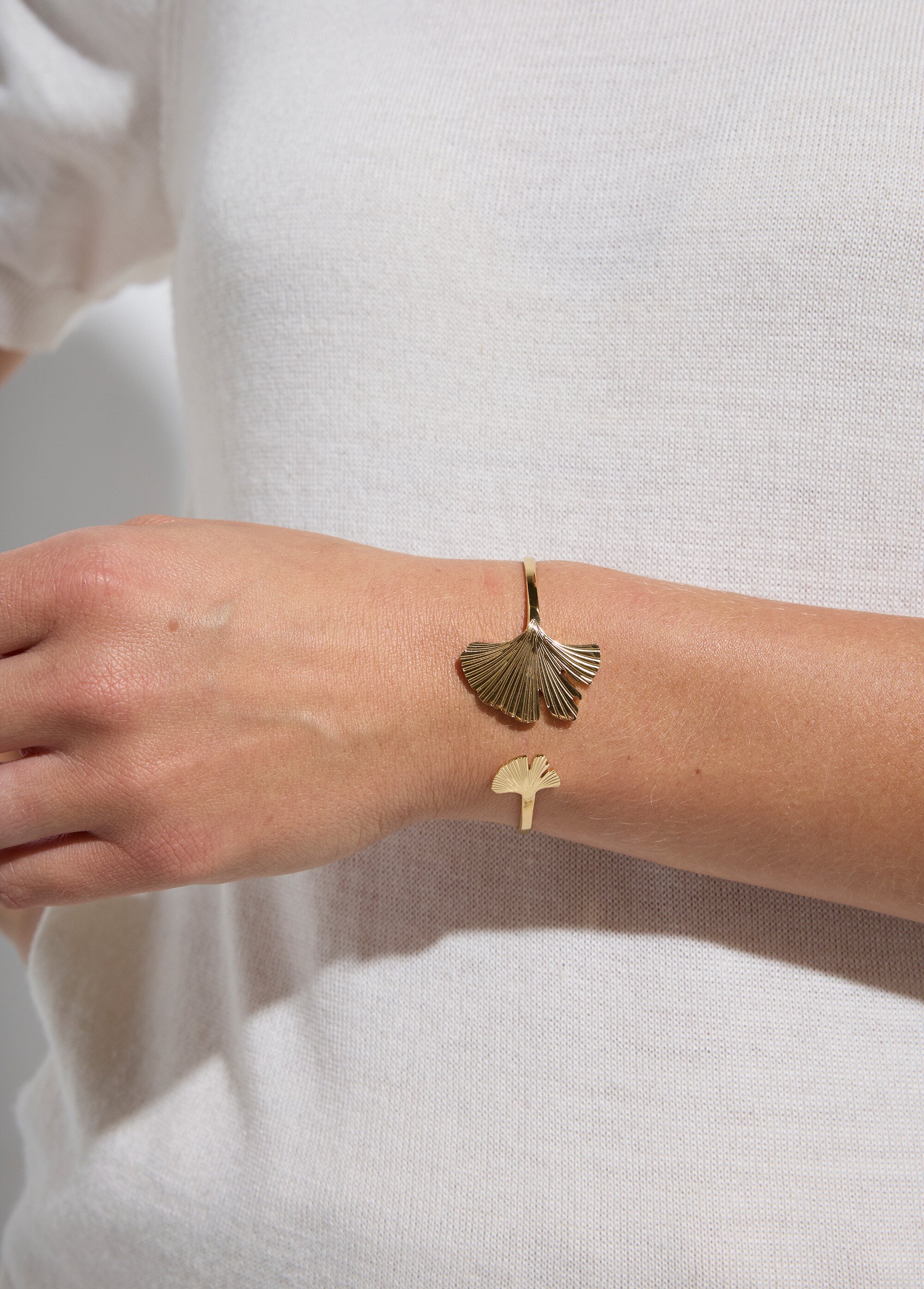 Bracelet jonc feuilles en acier inoxydable Femme Doré ULSIA FA1