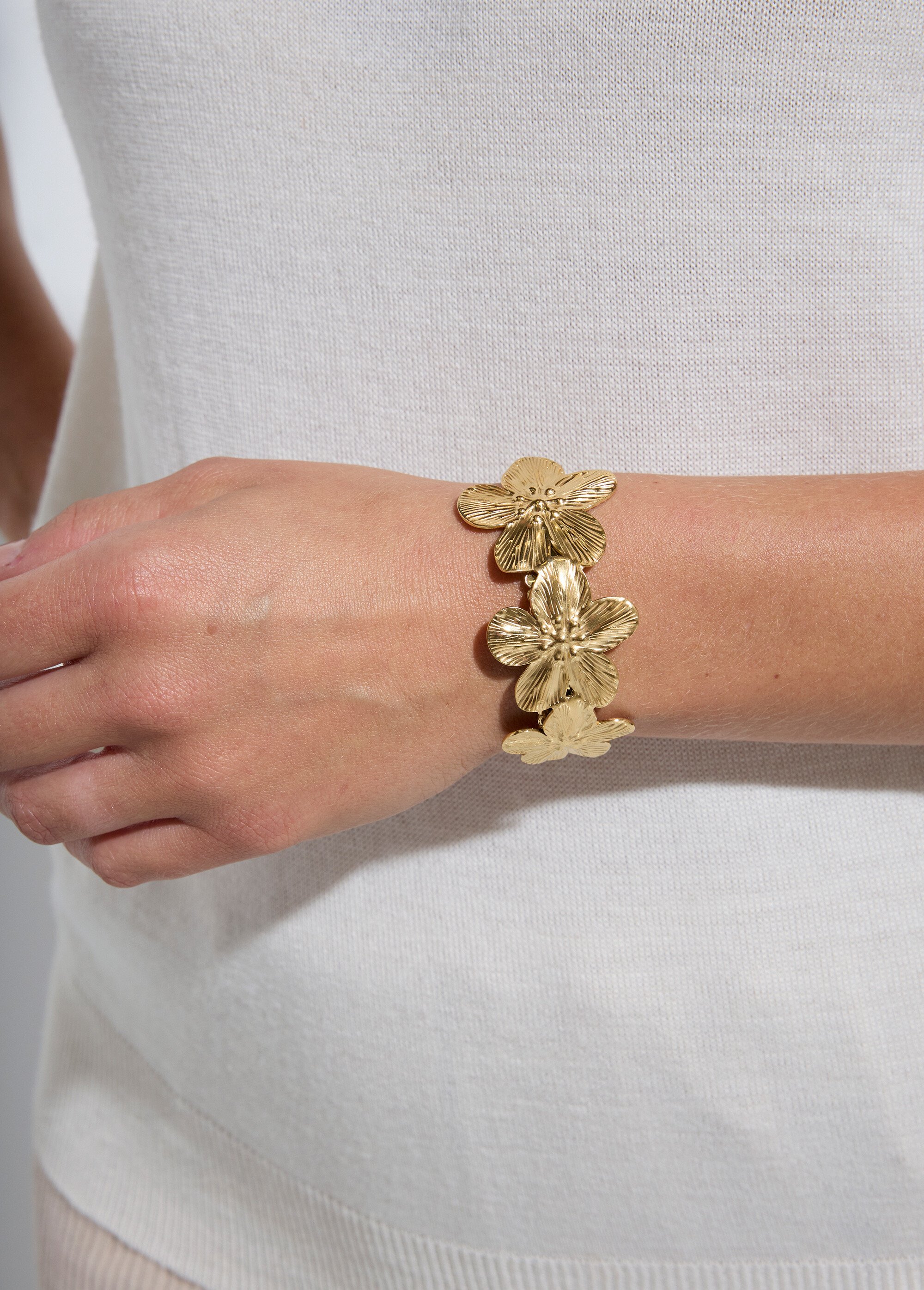 Bracelet jonc fleurs en acier inoxydable