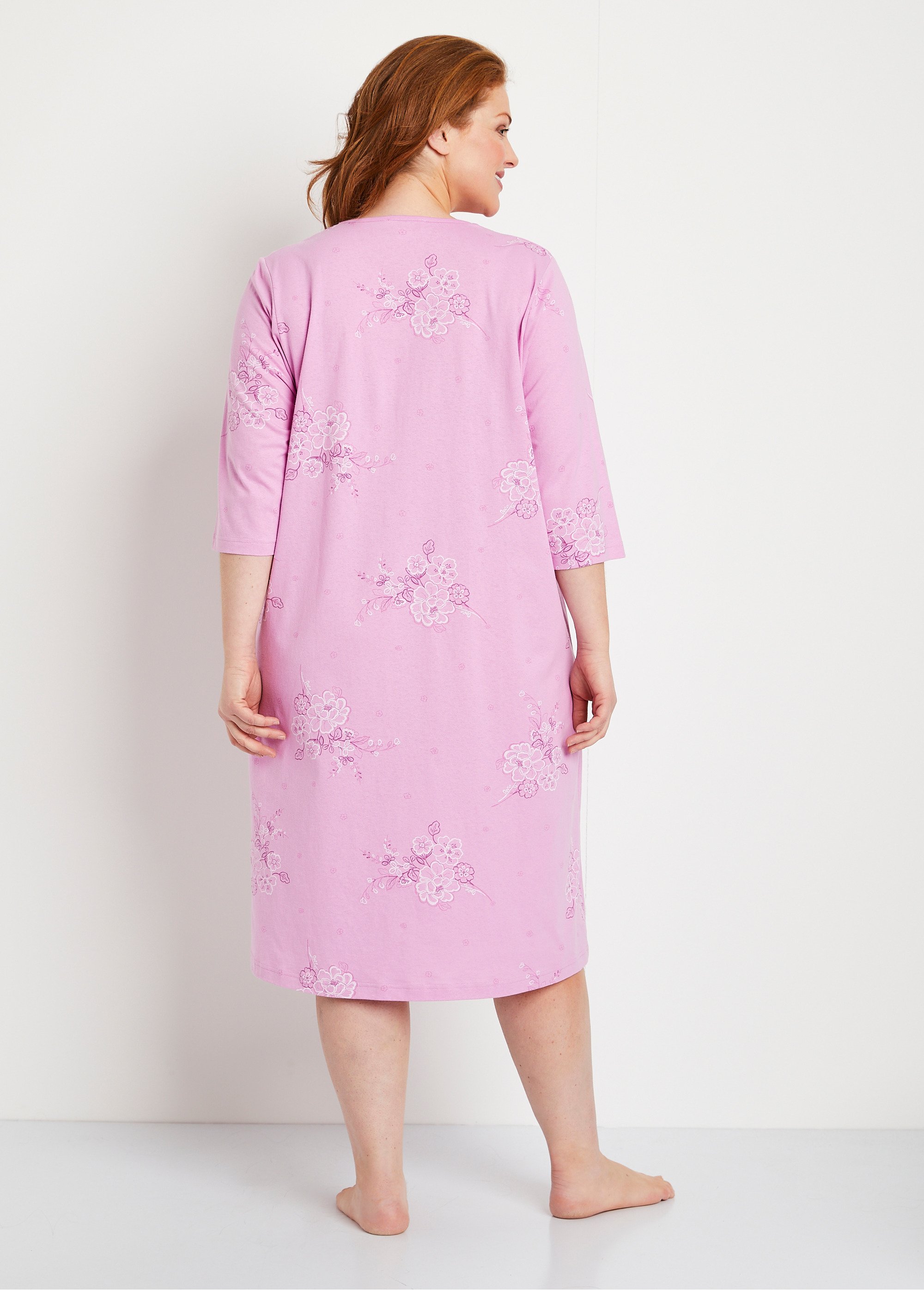 Chemise De Nuit Longue Brodée Et Festonnée MARESA - Rose Clair, Coton, Taille T42/44/46, Occasion