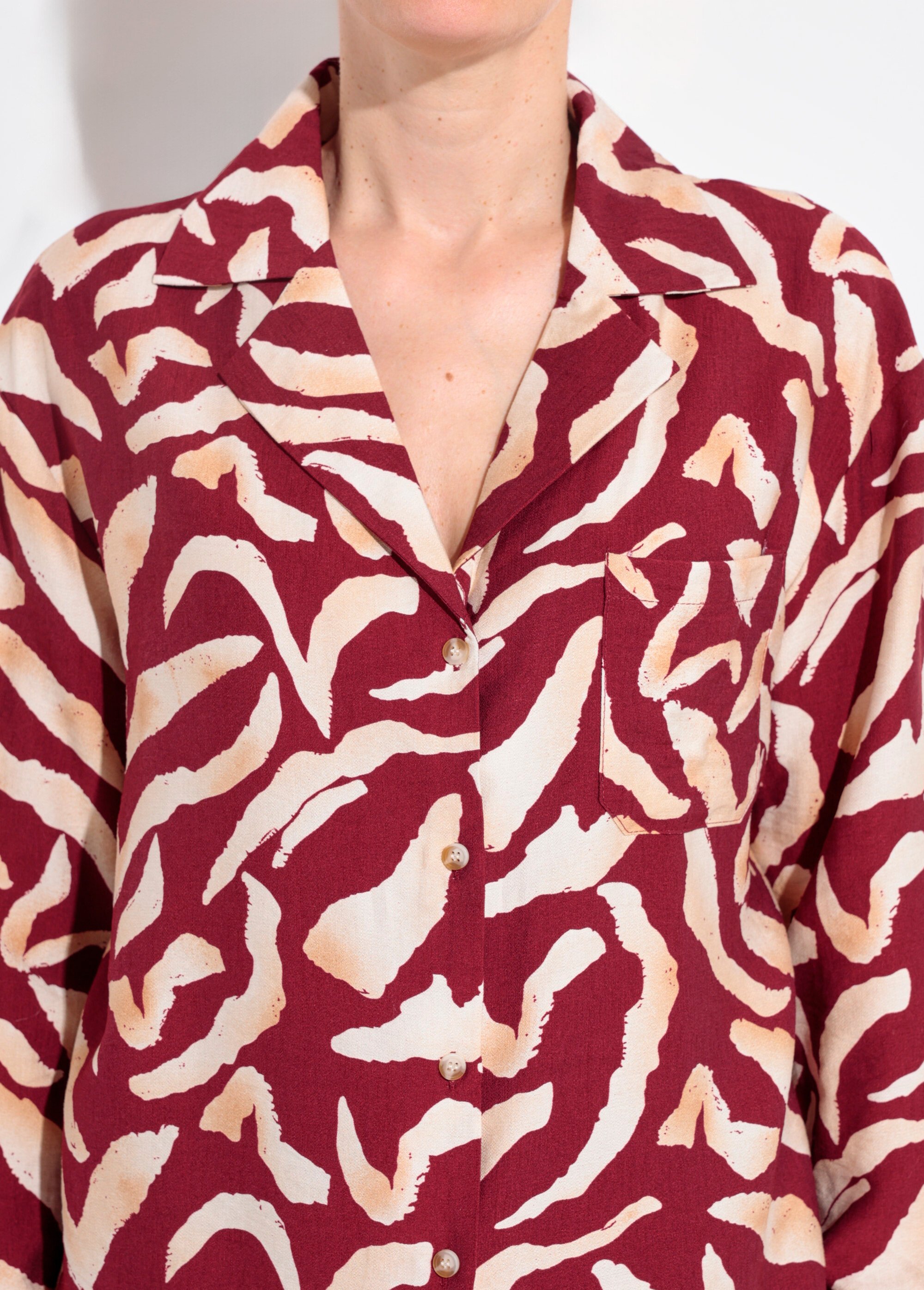Chemisier imprimé graphique col tailleur Femme Rouge IA-R5952 DE1