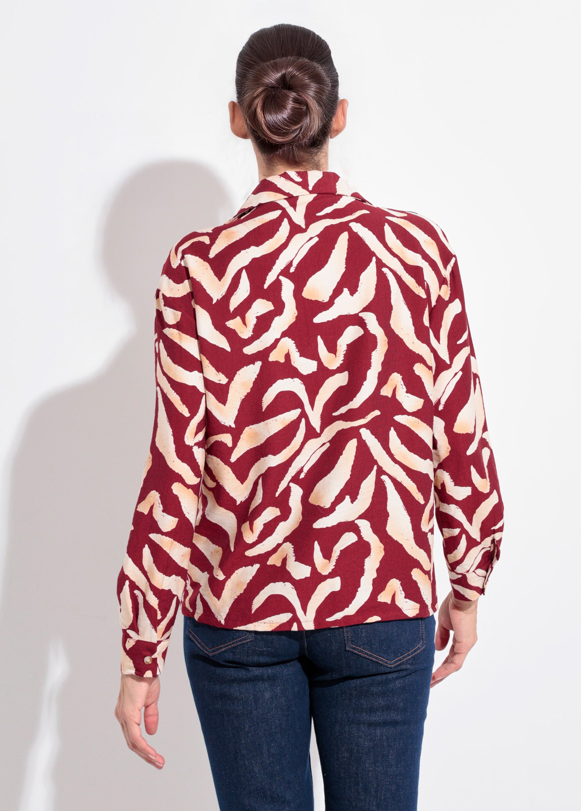 Chemisier imprimé graphique col tailleur Femme Rouge IA-R5952 DO1