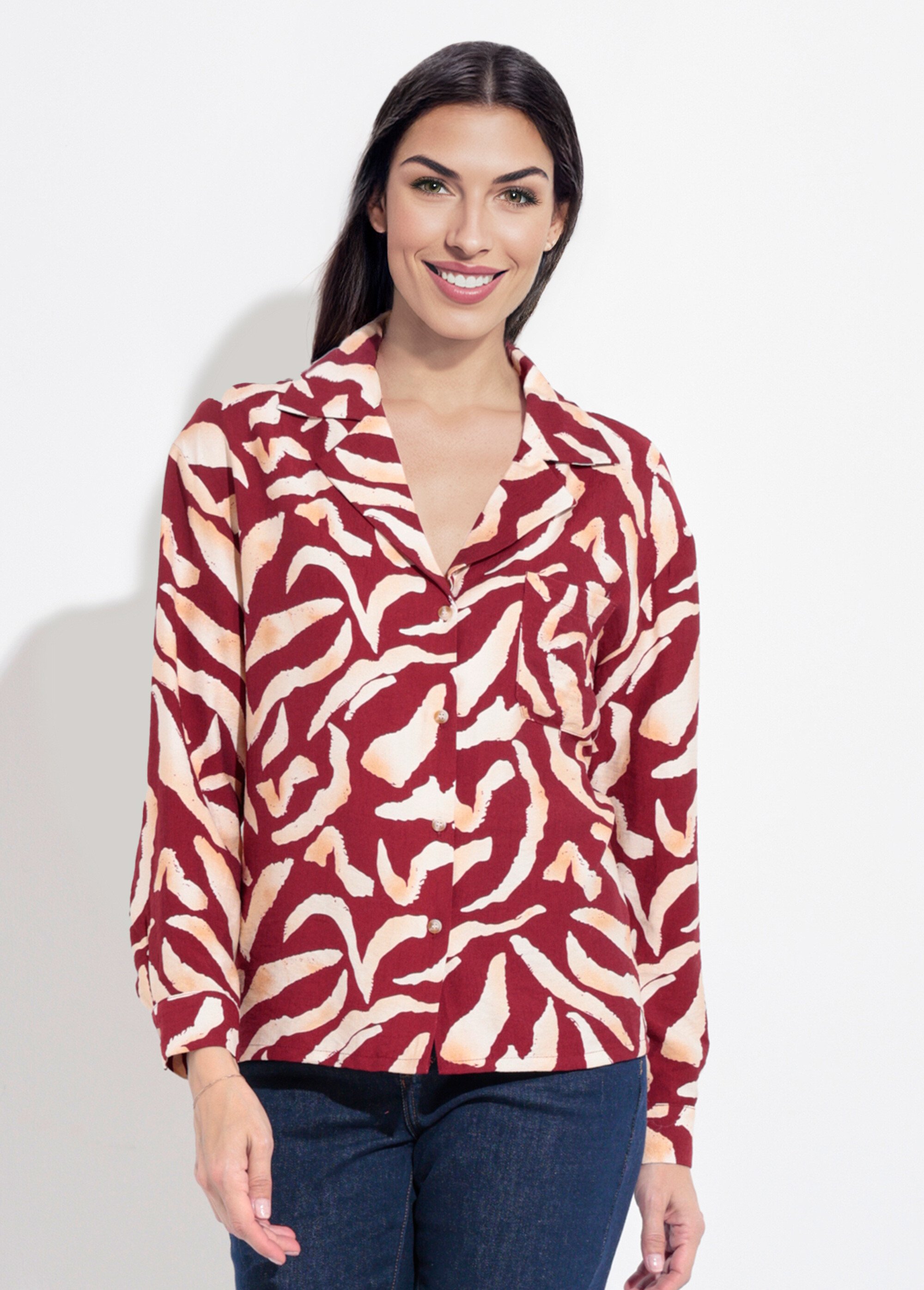 Chemisier imprimé graphique col tailleur Femme Rouge IA-R5952 FA1