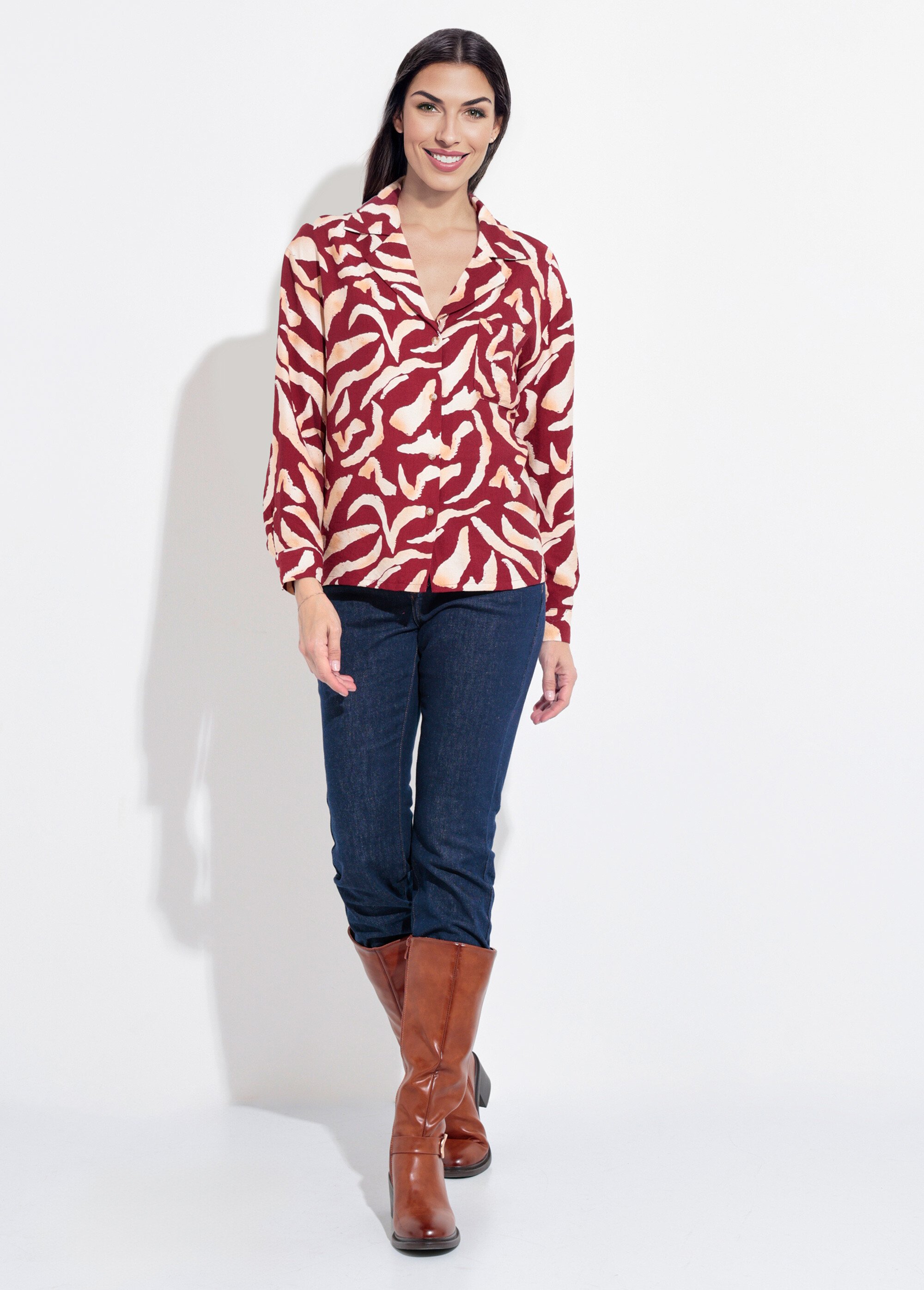 Chemisier imprimé graphique col tailleur Femme Rouge IA-R5952 SF1