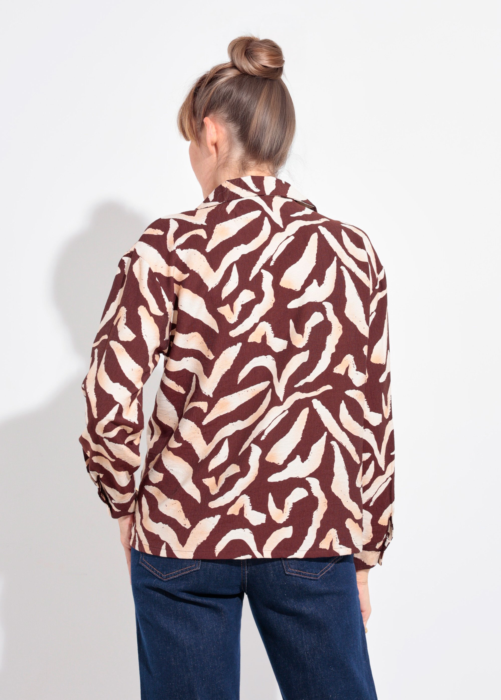 Chemisier imprimé graphique col tailleur Femme Marron IA-R5952 DO1
