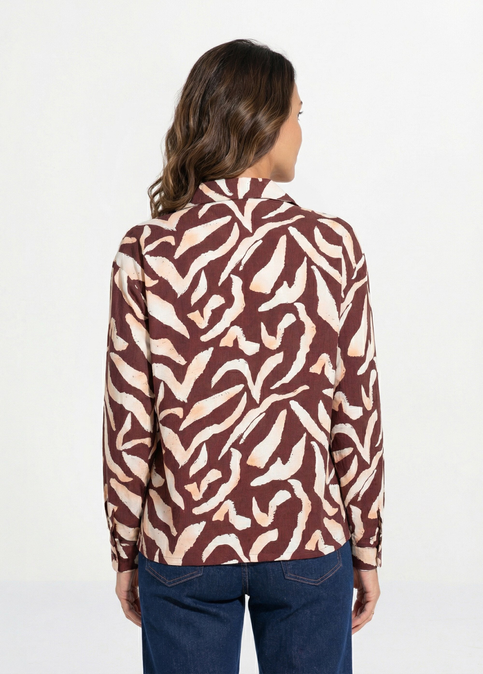 Chemisier imprimé graphique col tailleur Femme Marron IA-R5952 DO1