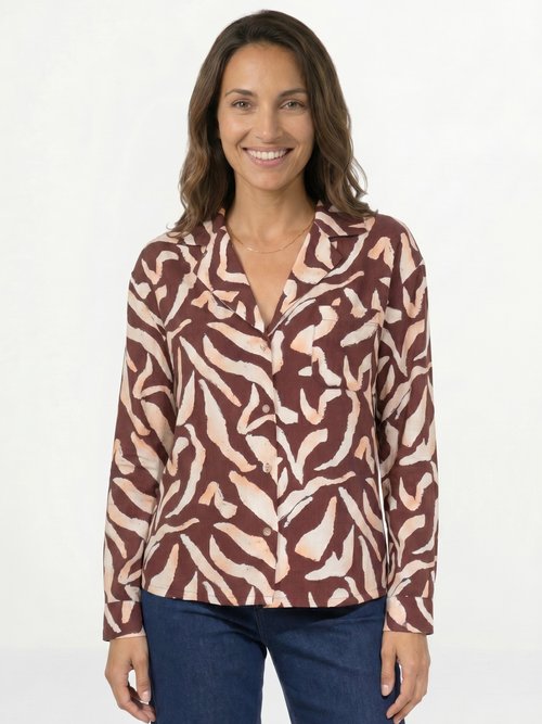 Chemisier imprimé graphique col tailleur Femme Marron IA-R5952 FA1