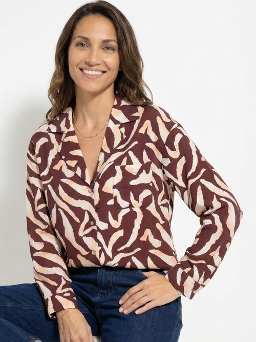Chemisier imprimé graphique col tailleur Femme Marron IA-R5952 MV1