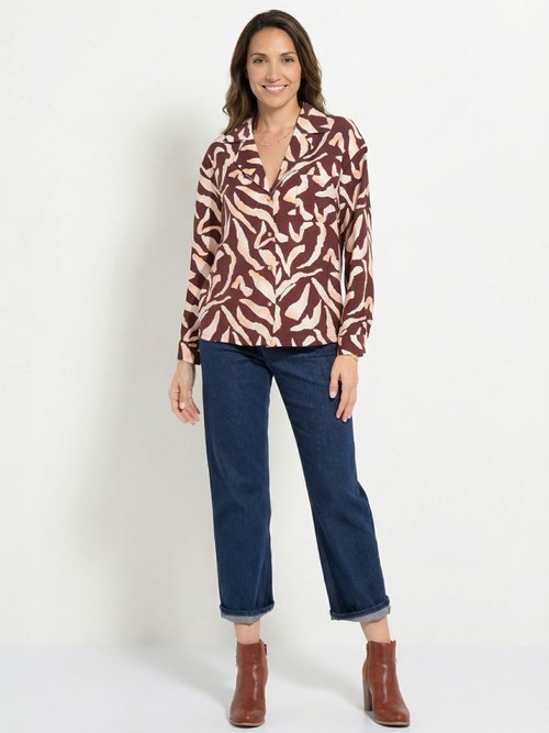 Chemisier imprimé graphique col tailleur Femme Marron IA-R5952 SI1