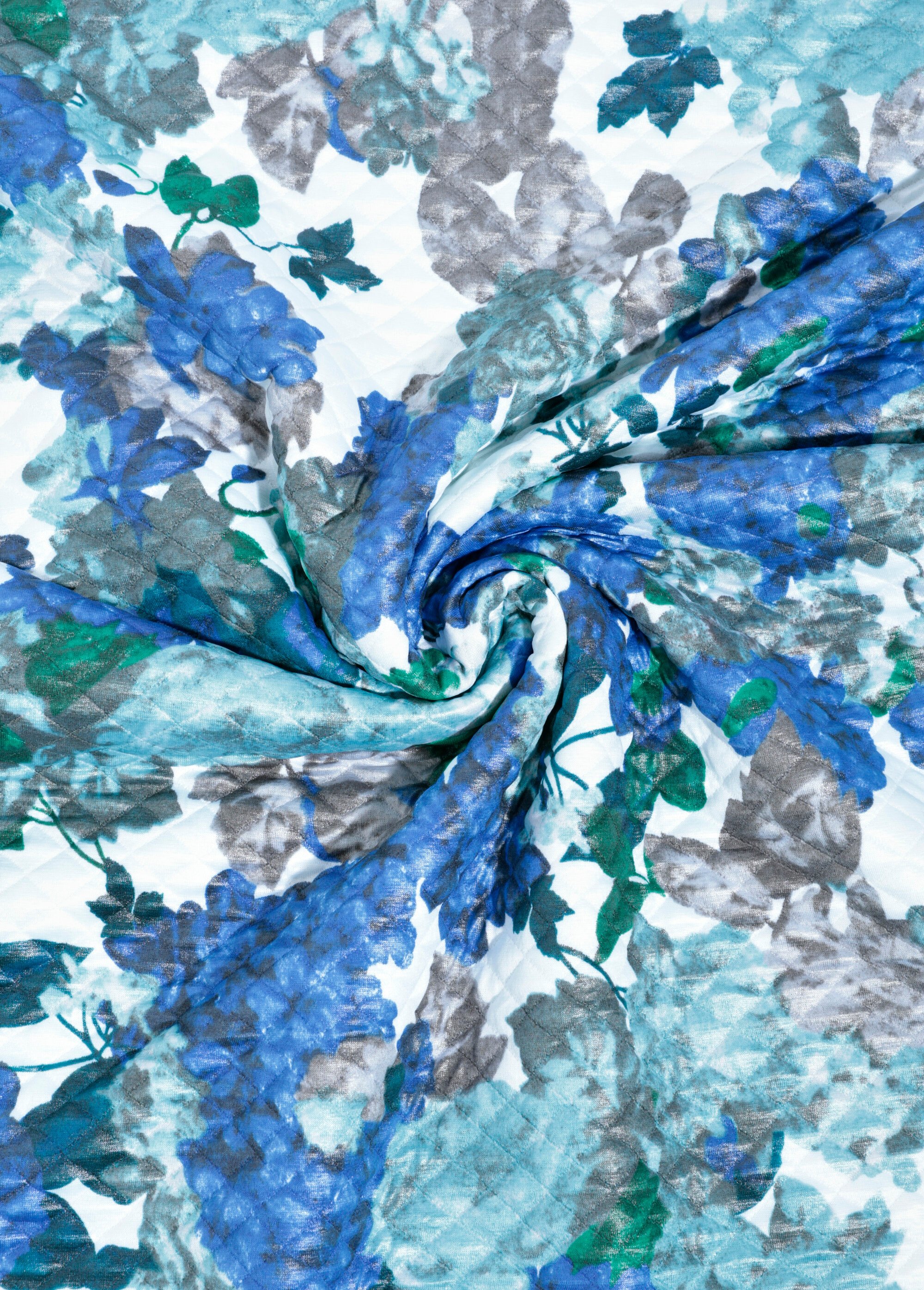 Coupon jersey surpiqûres, hortensias BLEU COT143092 FA1