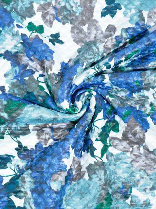 Coupon jersey surpiqûres, hortensias BLEU COT143092 FA1