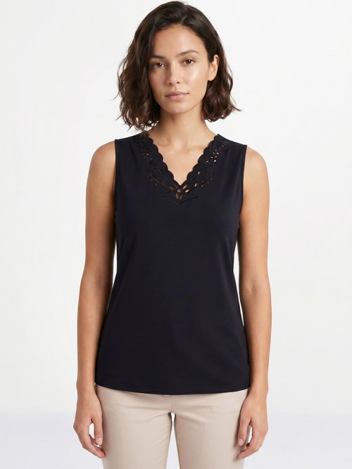 Débardeur col V ajouré brodé Femme Bleu CHAVOY FA1