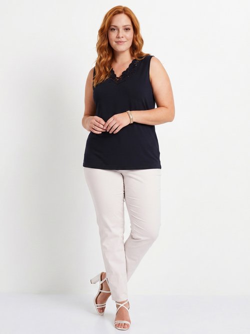 Débardeur col V ajouré brodé Femme Grande Taille Bleu CHAVOY SI1