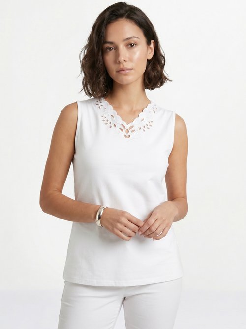 Débardeur col V ajouré brodé Femme Blanc CHAVOY FA1