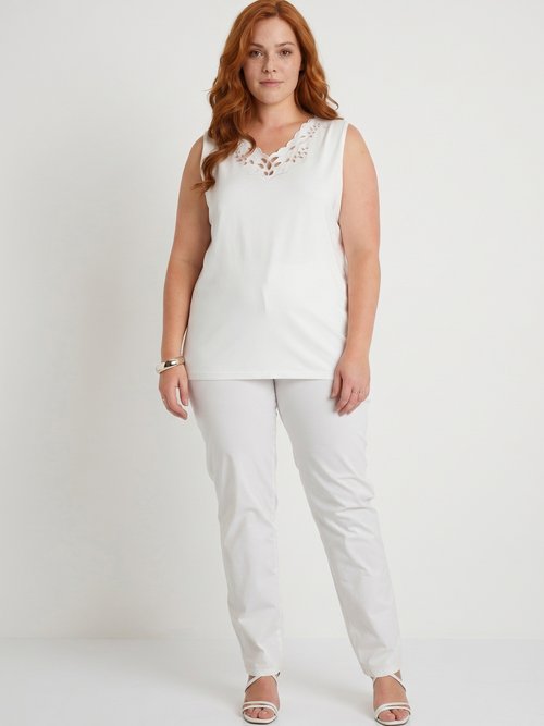 Débardeur col V ajouré brodé Femme Grande Taille Blanc CHAVOY SI1