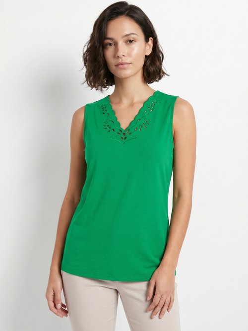 Débardeur col V ajouré brodé Femme Vert CHAVOY FA1