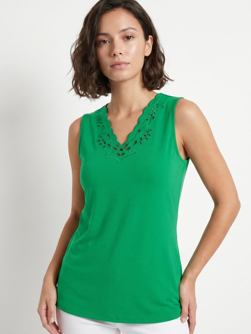 Débardeur col V ajouré brodé Femme Vert CHAVOY MV1