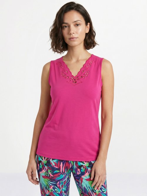 Débardeur col V ajouré brodé Femme Rose CHAVOY FA1