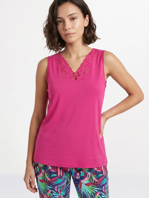 Débardeur col V ajouré brodé Femme Rose CHAVOY MV1