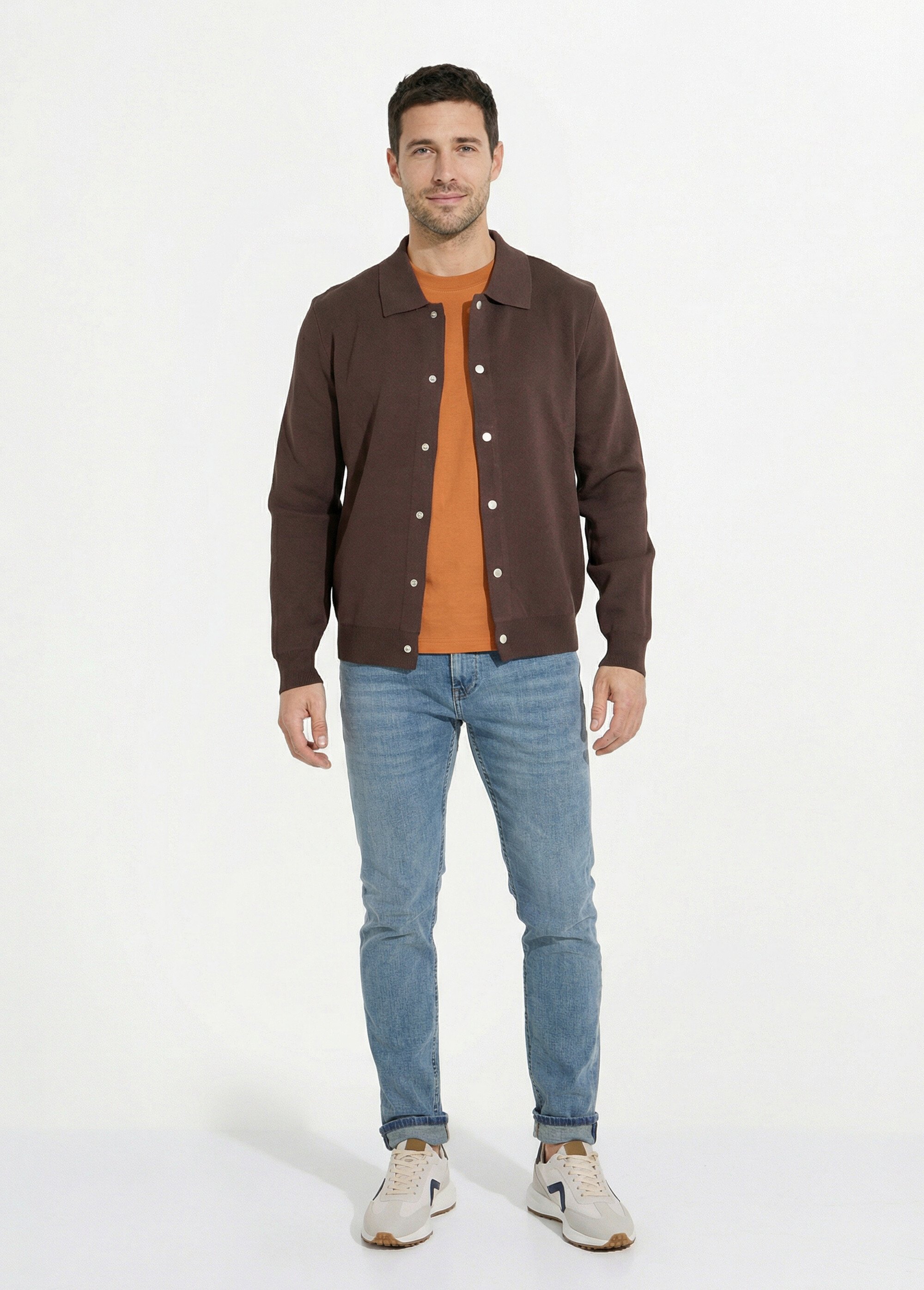 Gilet pressionné en maille jacquard Homme Marron FRIDZ24754 SF1