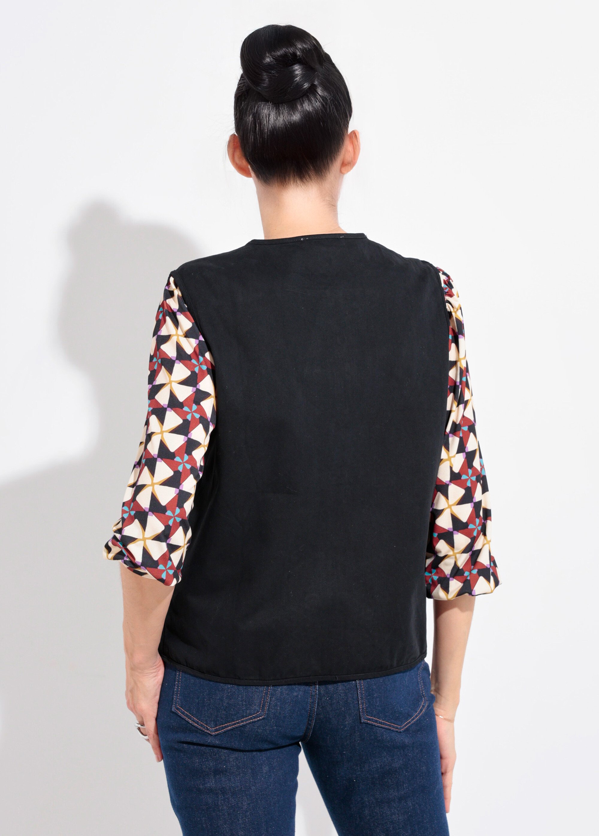 Gilet sans manches col rond en twill Femme Noir IA-R5779 DO1