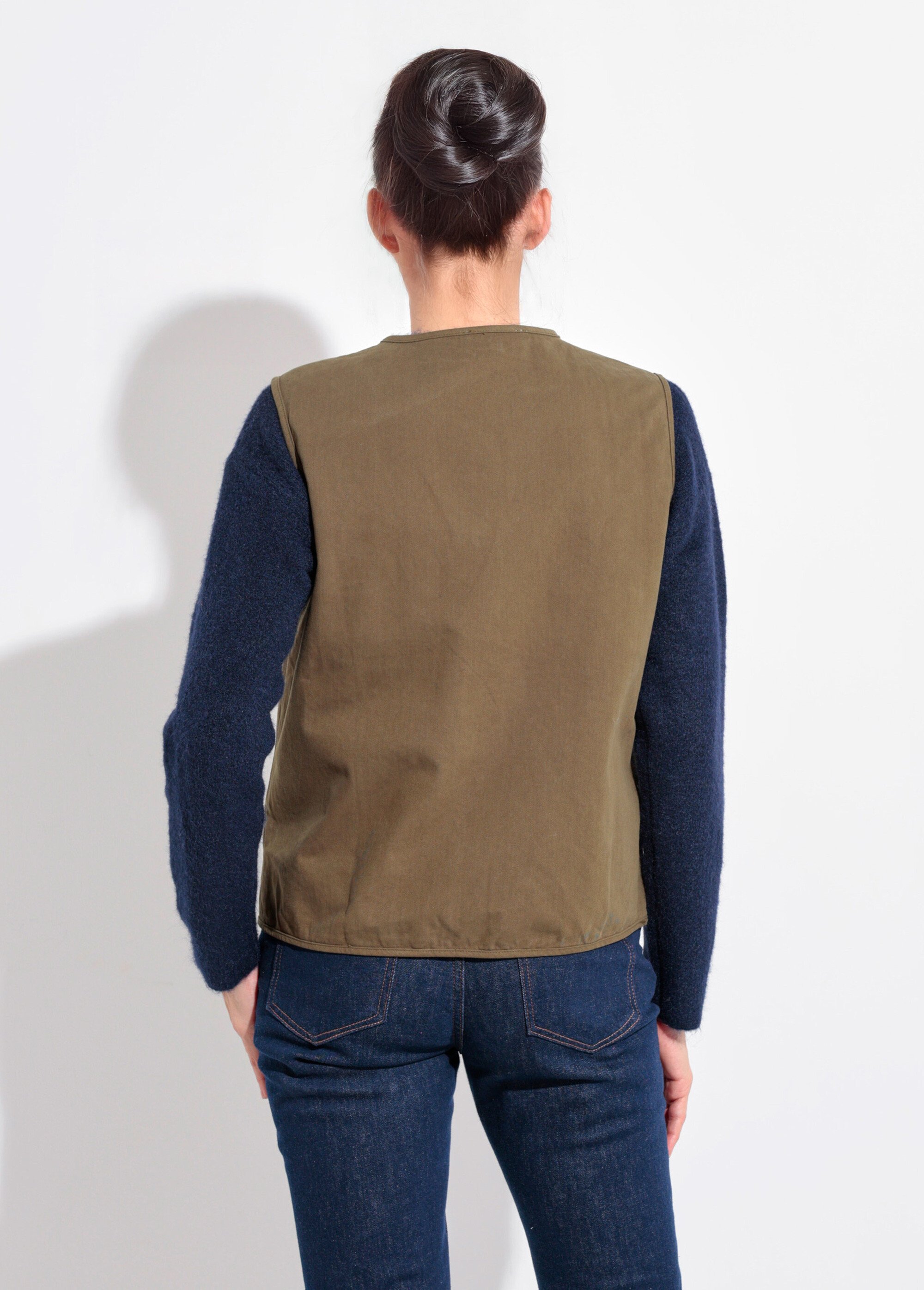 Gilet sans manches col rond en twill Femme Vert IA-R5779 DO1